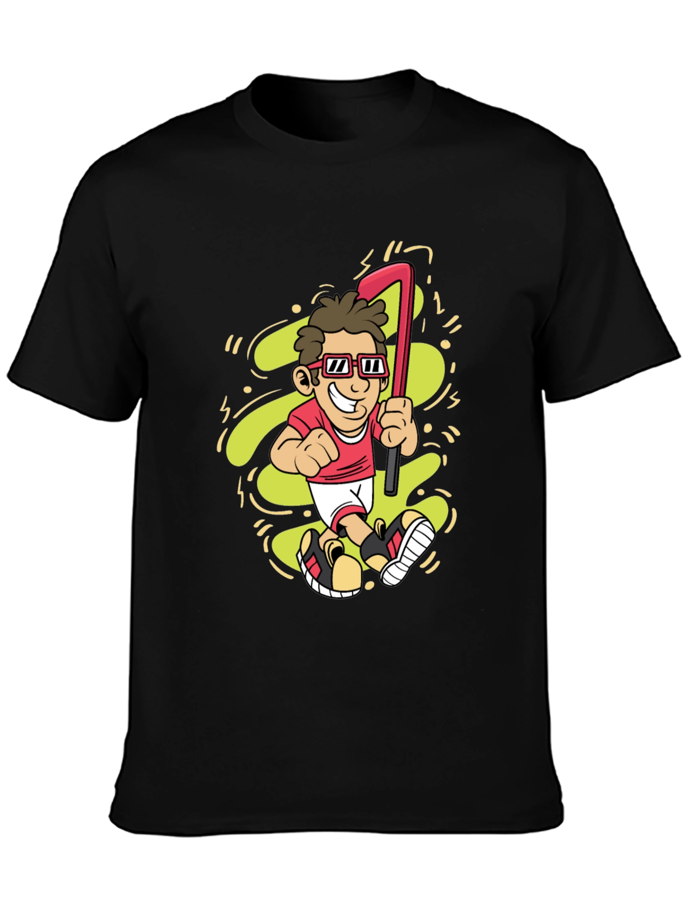 Black Cartoon Golfer Graphic Tee - Black Casual T-Shirt view 3