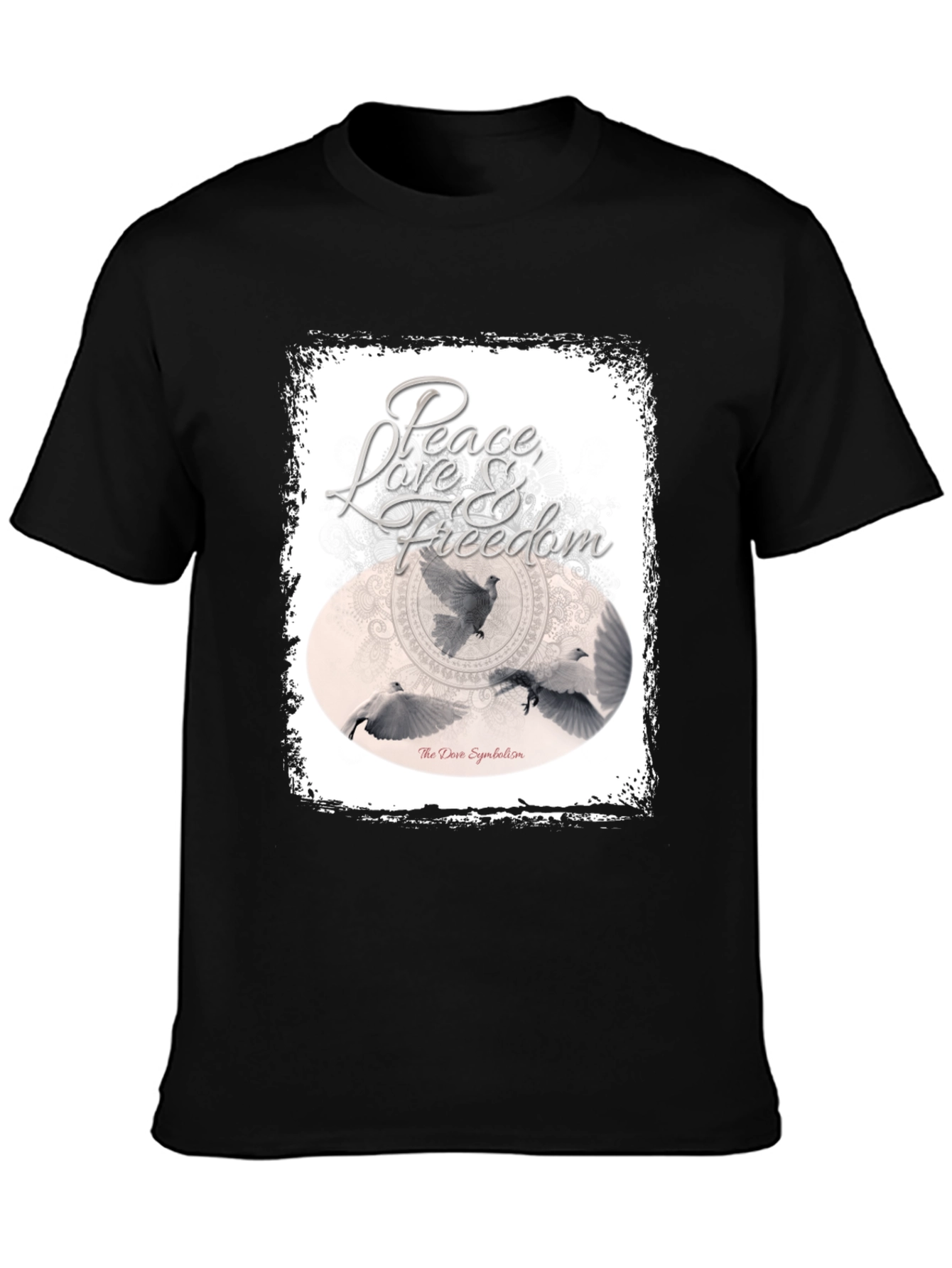 Black Peace Love Freedom Dove Graphic T-Shirt view 3
