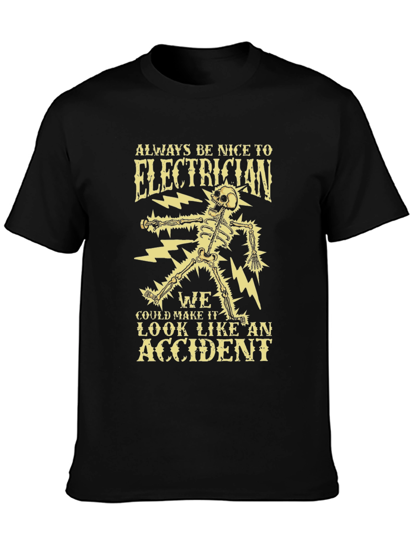 Black Electrician Skeleton Humor Graphic Tee view 3