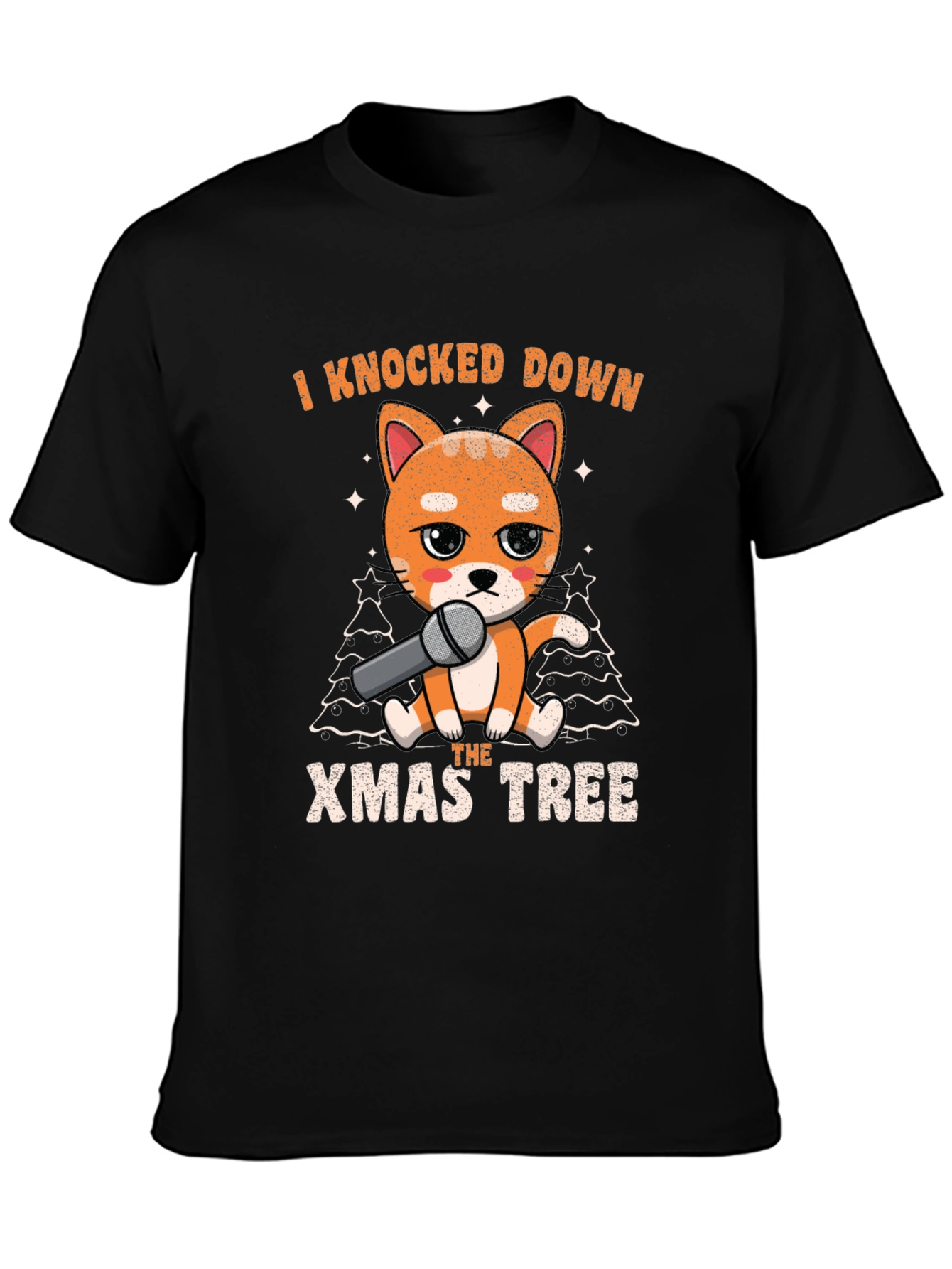 Black Funny Christmas Cat Knocked Down Xmas Tree T-Shirt view 3