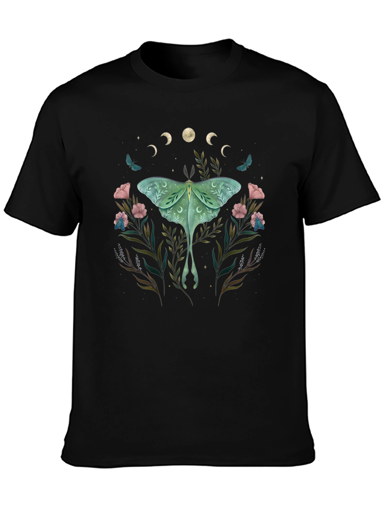 Black Luna Moth Floral T-Shirt view 3
