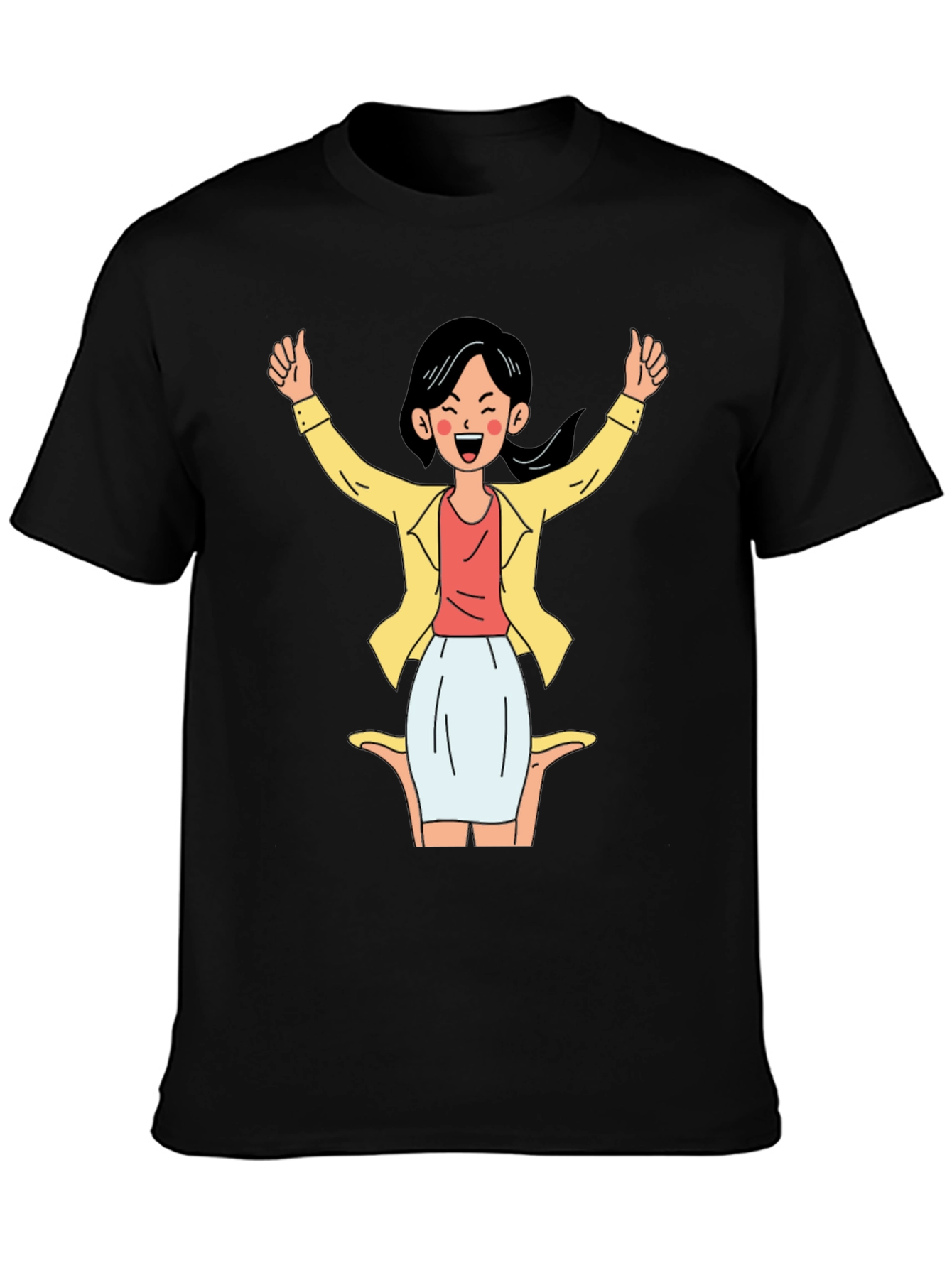 Black Black T-Shirt with Cartoon Woman Graphic view 3