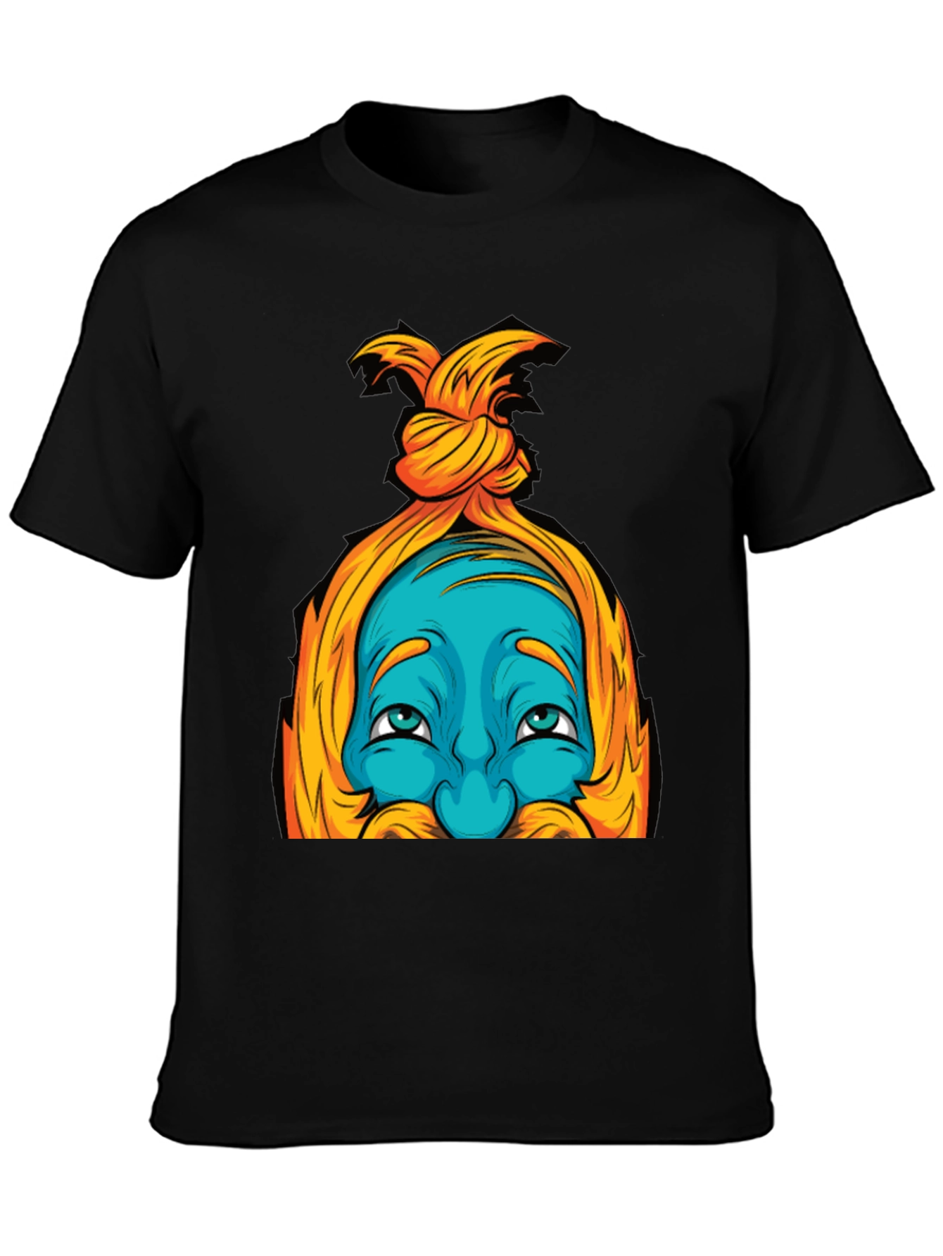 Black Blue Cartoon Face Graphic T-Shirt view 3