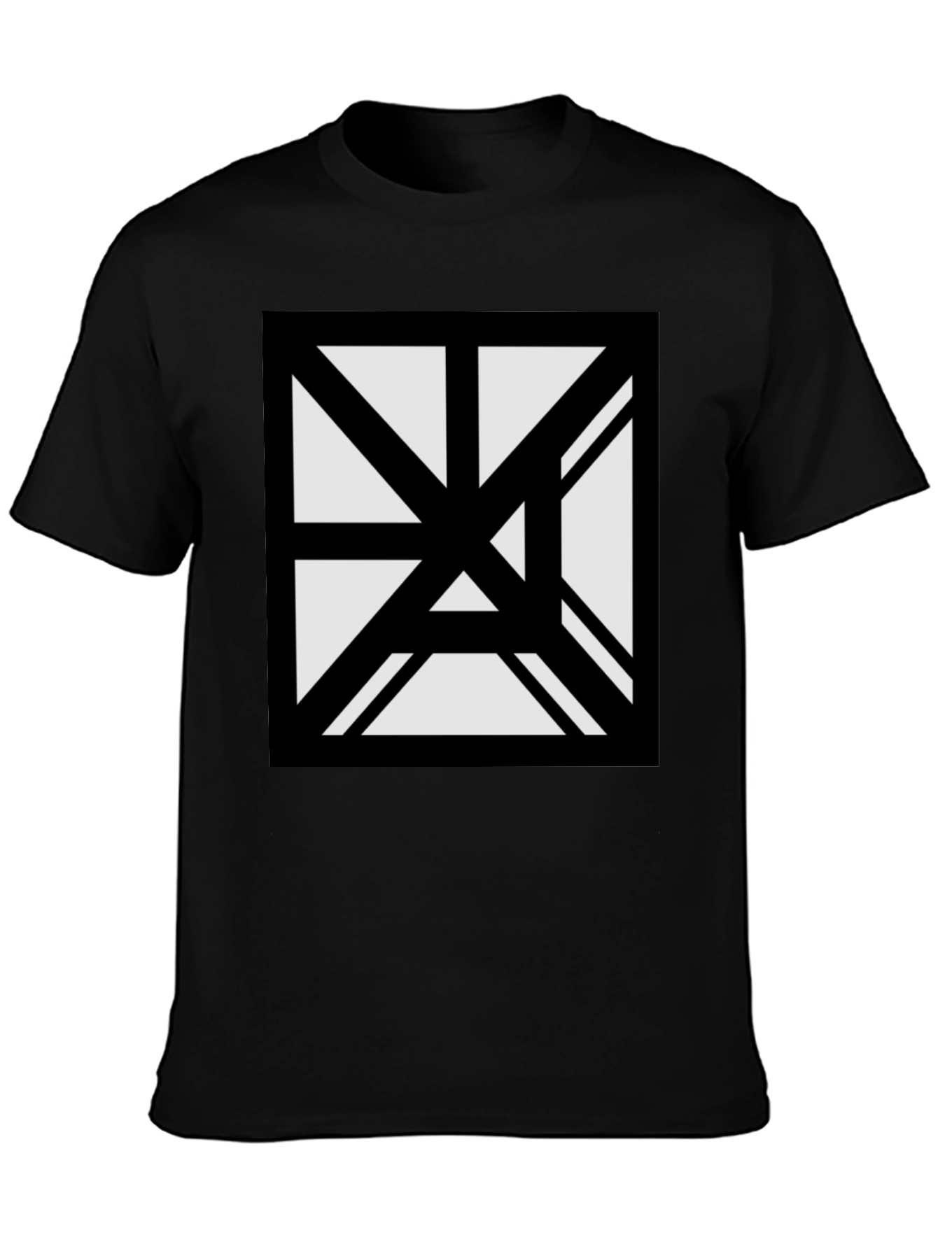 Black Abstract Geometric Graphic Black T-Shirt view 3