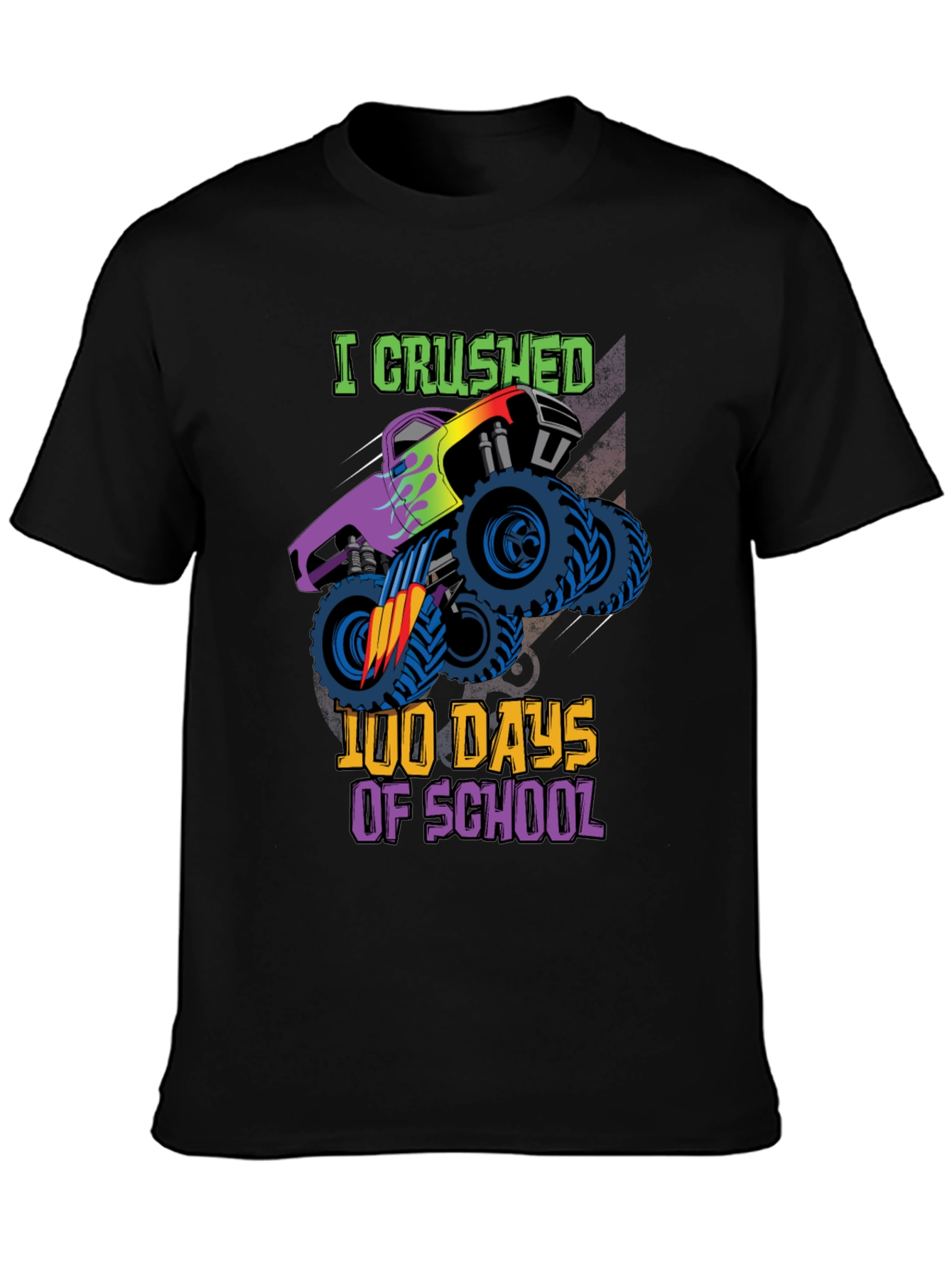 Black Crushed 100 Days of School Monster Truck T-Shirt view 3