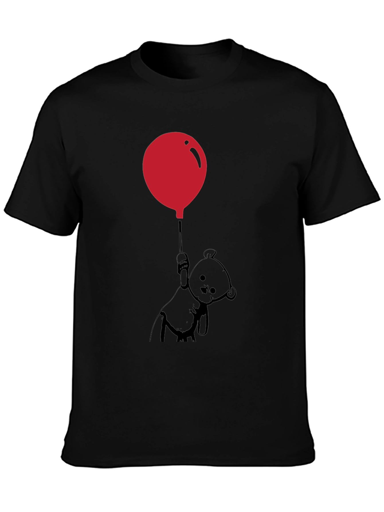 Black Whimsical Teddy Bear Balloon Graphic Tee - Black view 3