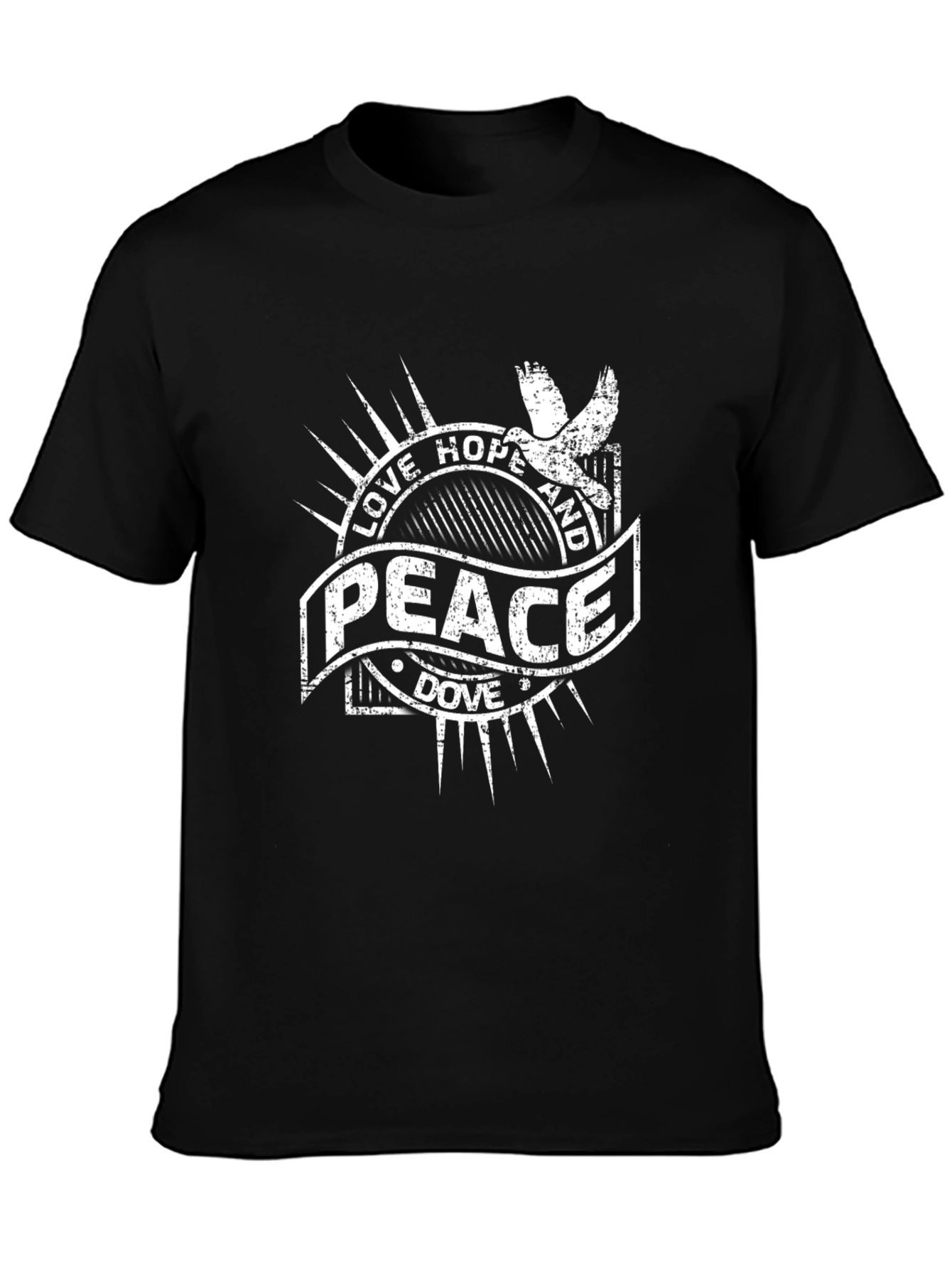 Black Love Hope Peace Dove Graphic T-Shirt view 3