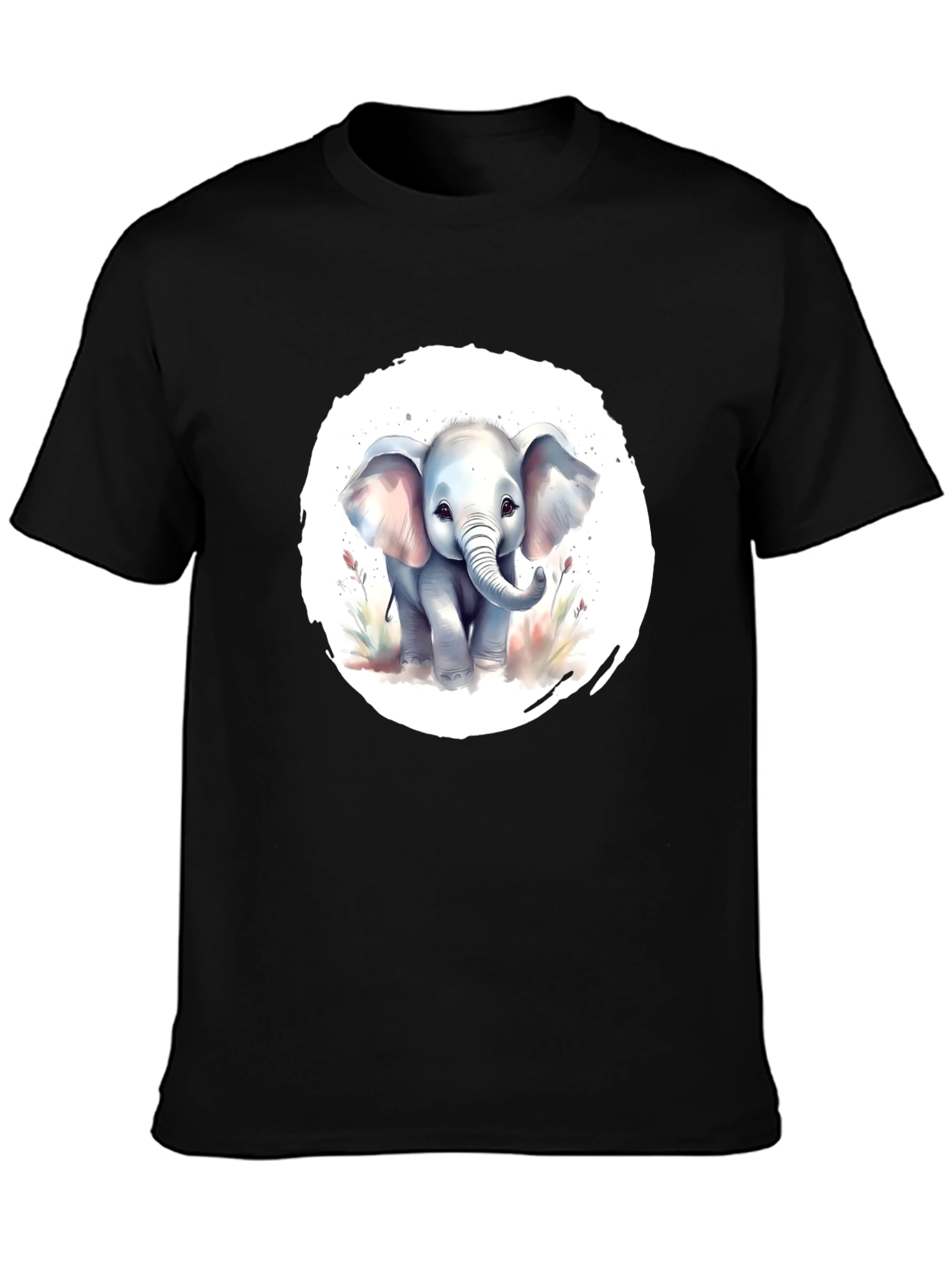Black Cute Baby Elephant Graphic T-Shirt view 3