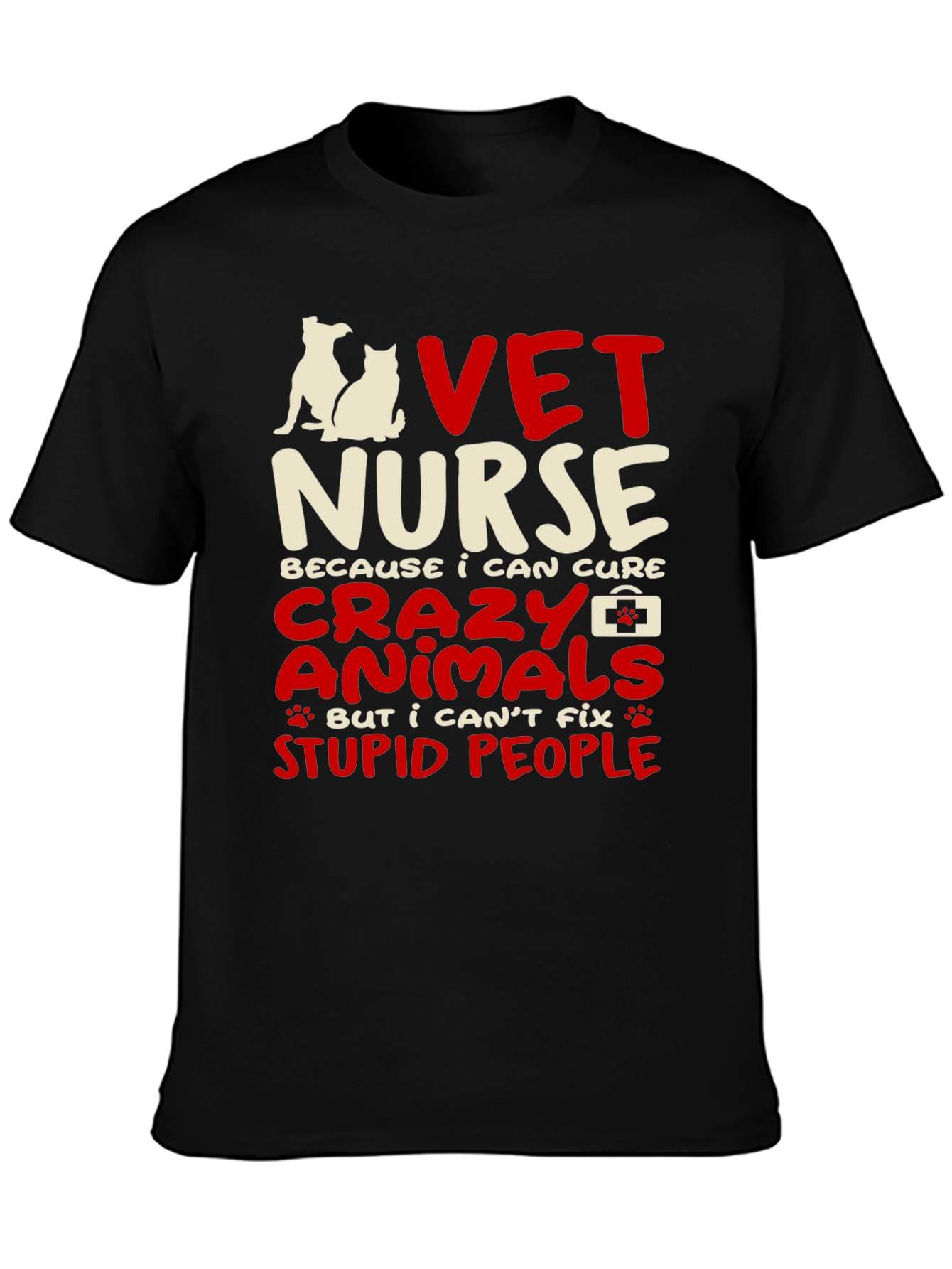 Black Vet Nurse T-Shirt: Cure Animals, Not Stupid People view 3