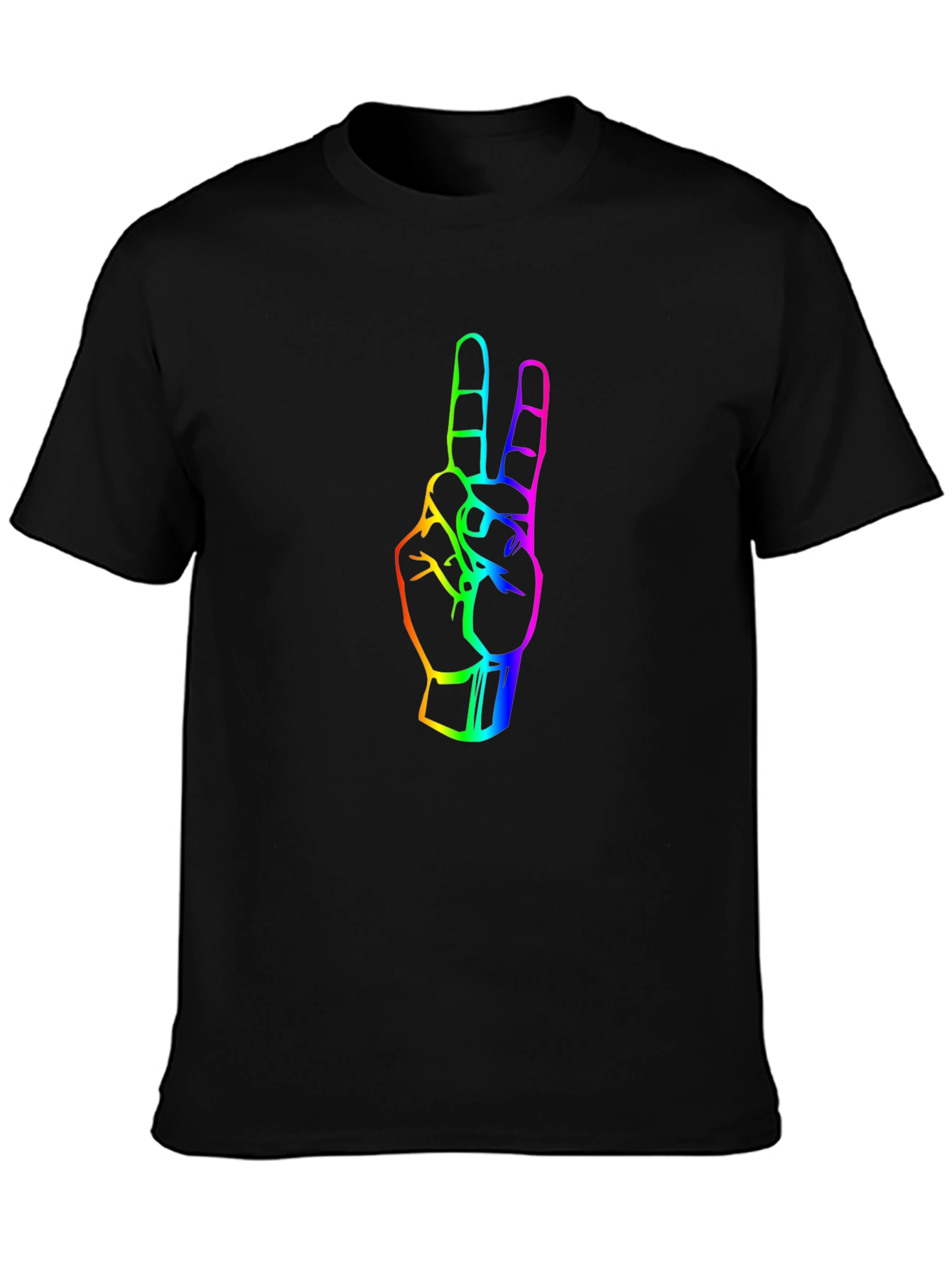 Black Rainbow Peace Sign Graphic Tee - Black Cotton T-Shirt view 3