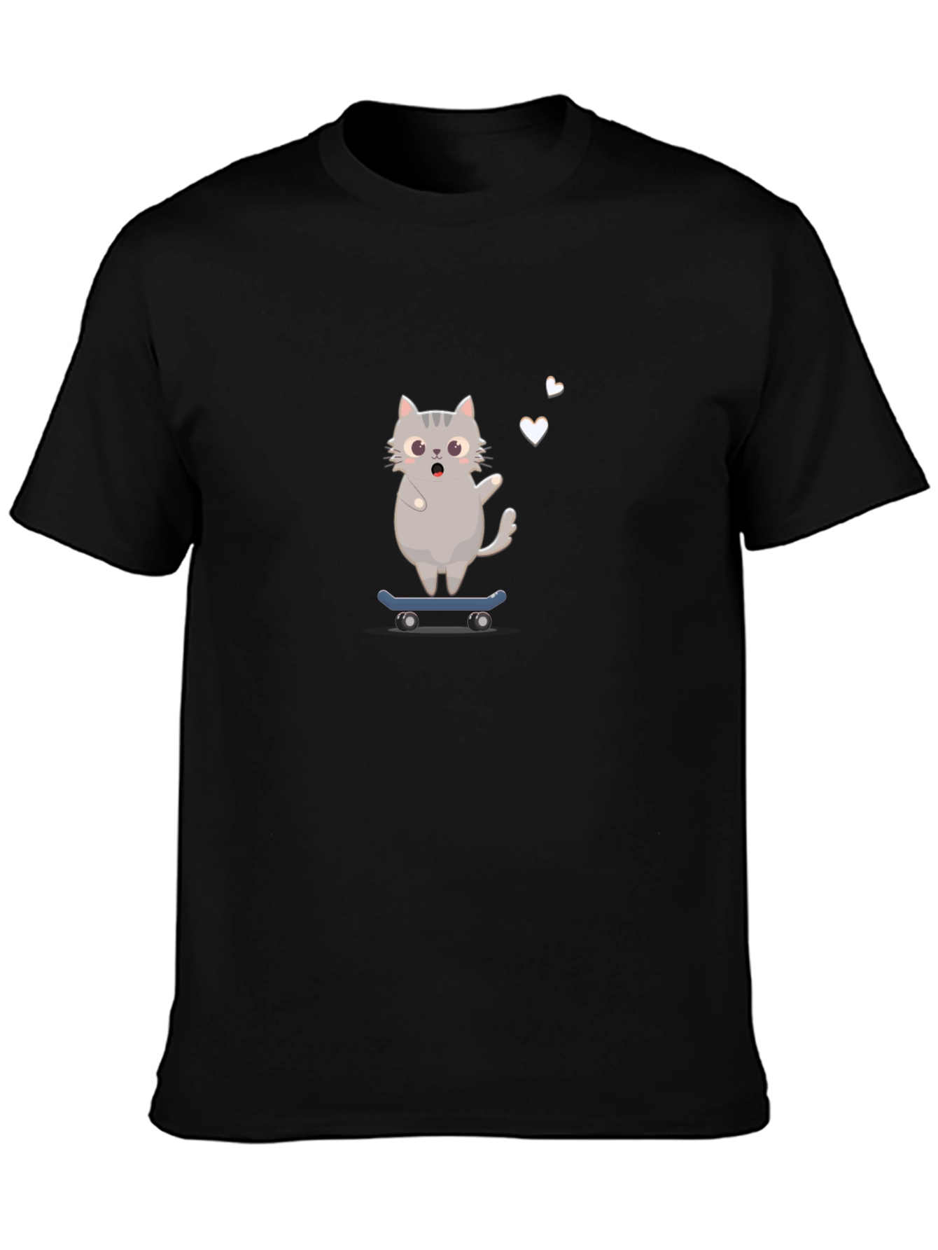 Black Skateboarding Cat Graphic Tee - Black T-Shirt view 3