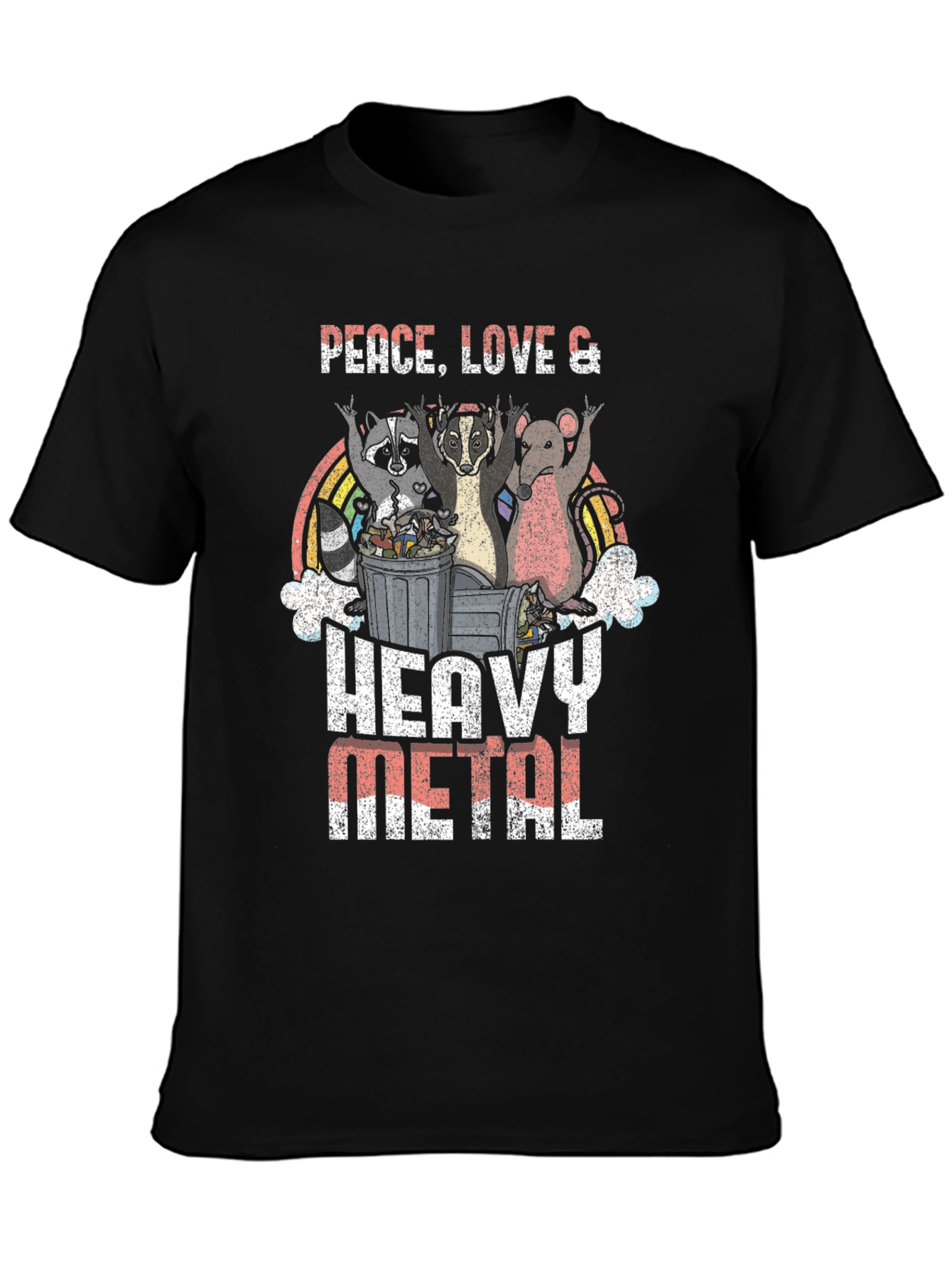 Black Peace, Love, Heavy Metal Graphic T-Shirt view 3