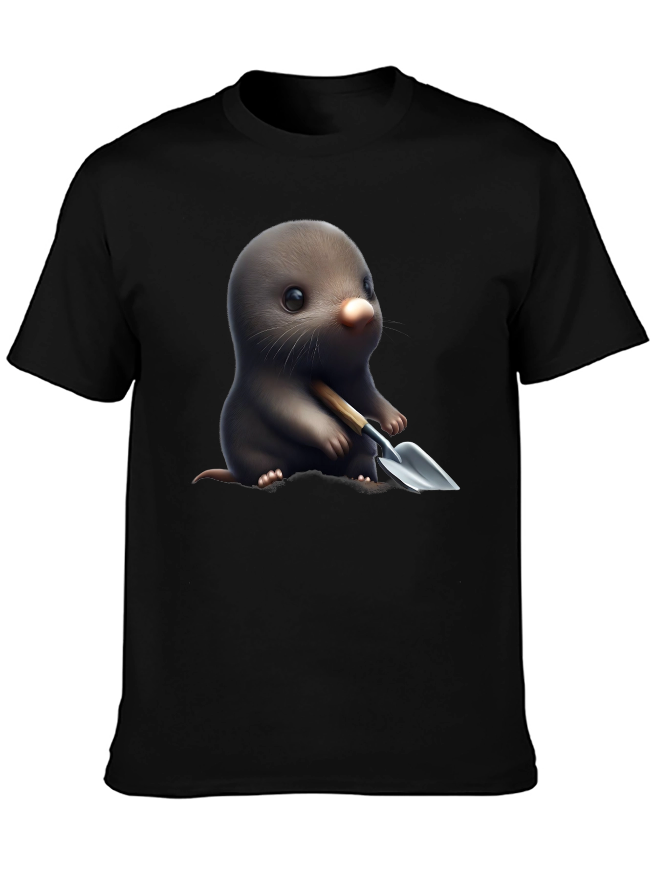Black Cute Mole with Shovel Graphic T-Shirt view 3