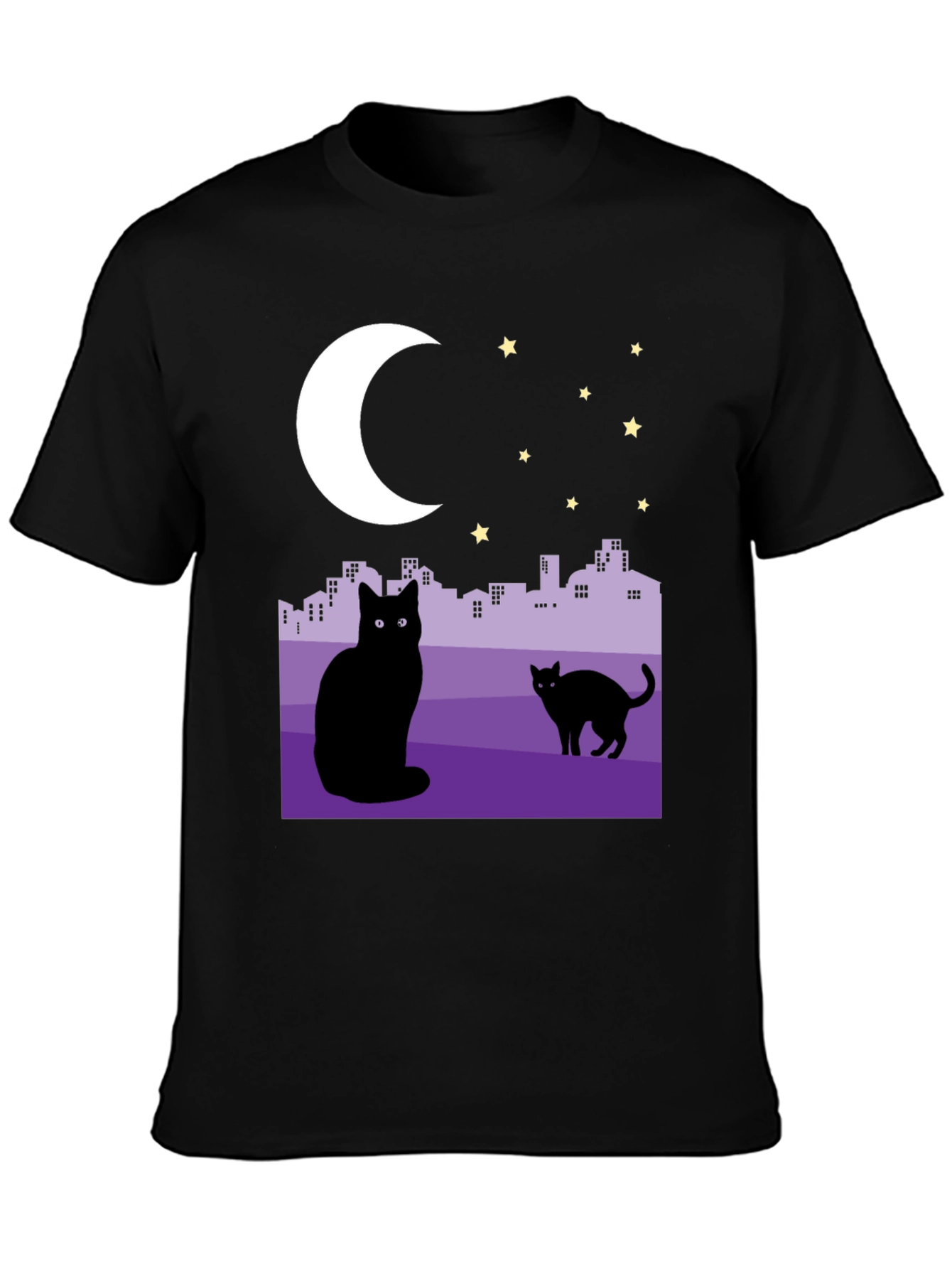 Black Cats Under the Moon Graphic T-Shirt view 3