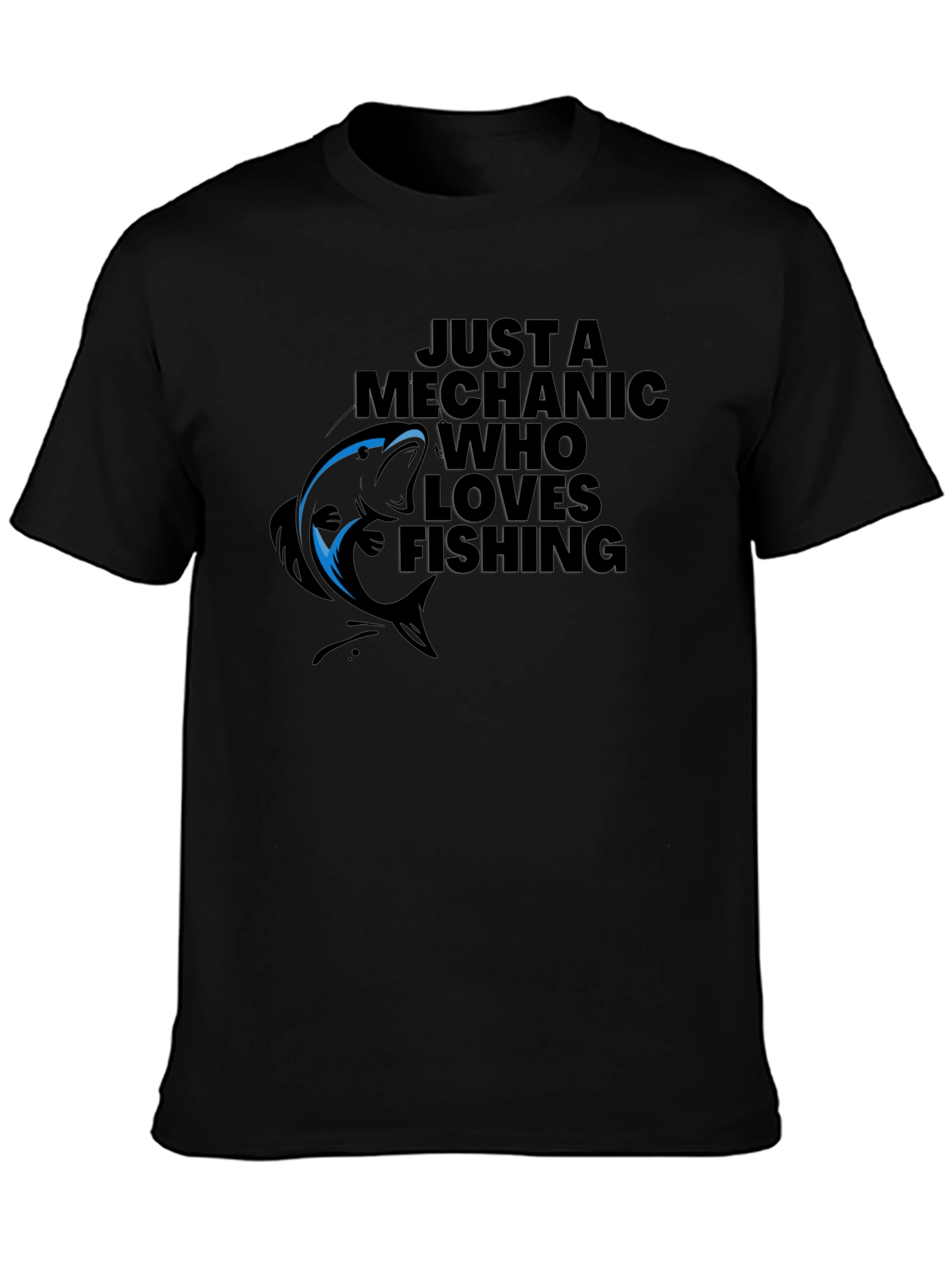 Black Mechanic Who Loves Fishing Black Graphic T-Shirt view 3