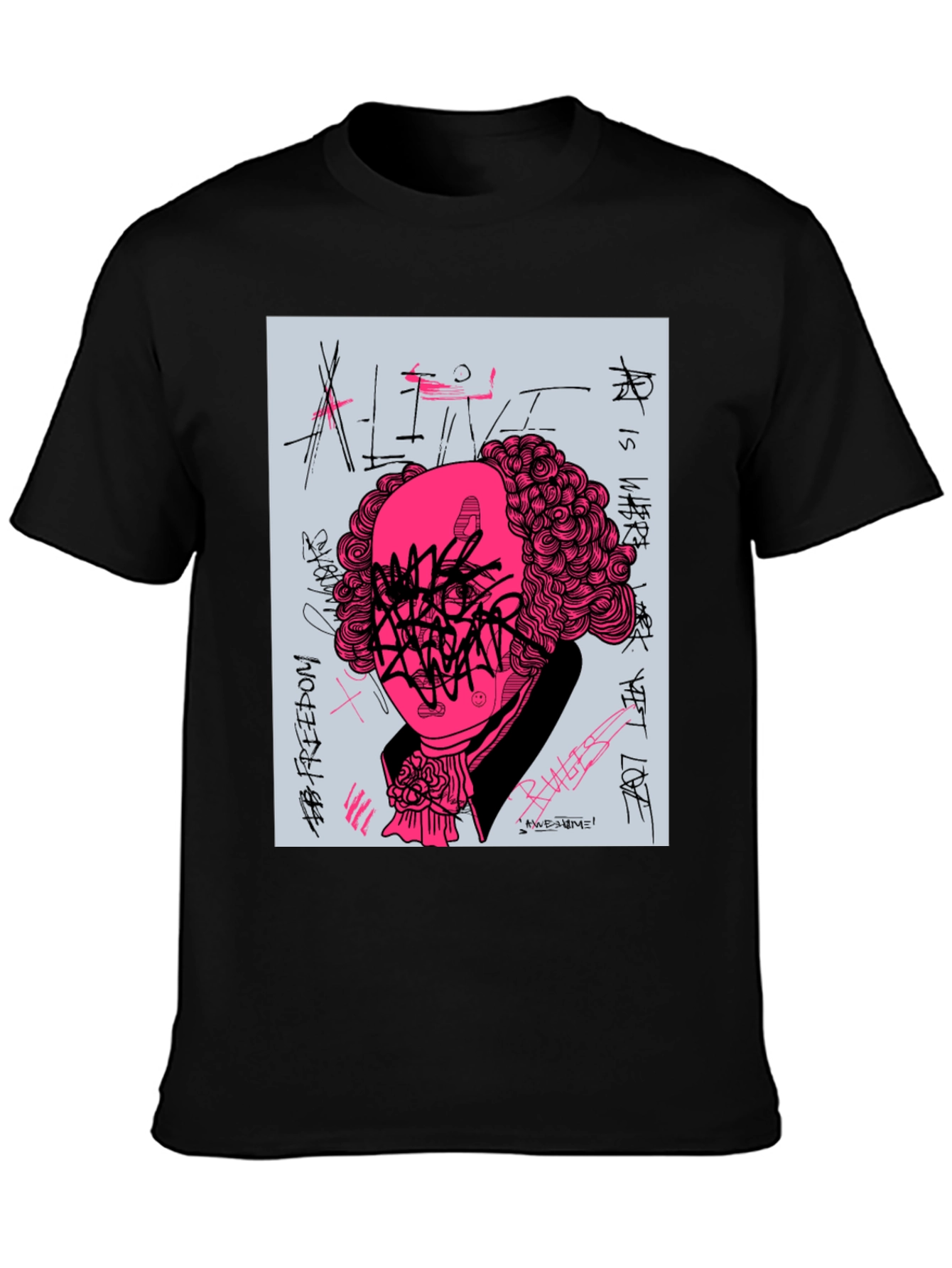 Black Graphic Print T-Shirt - Street Art Design view 3