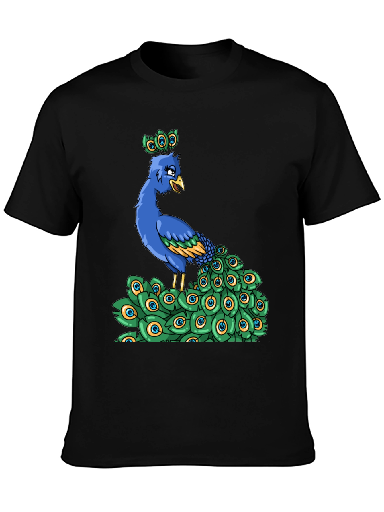 Black Peacock Cartoon Graphic Tee view 3