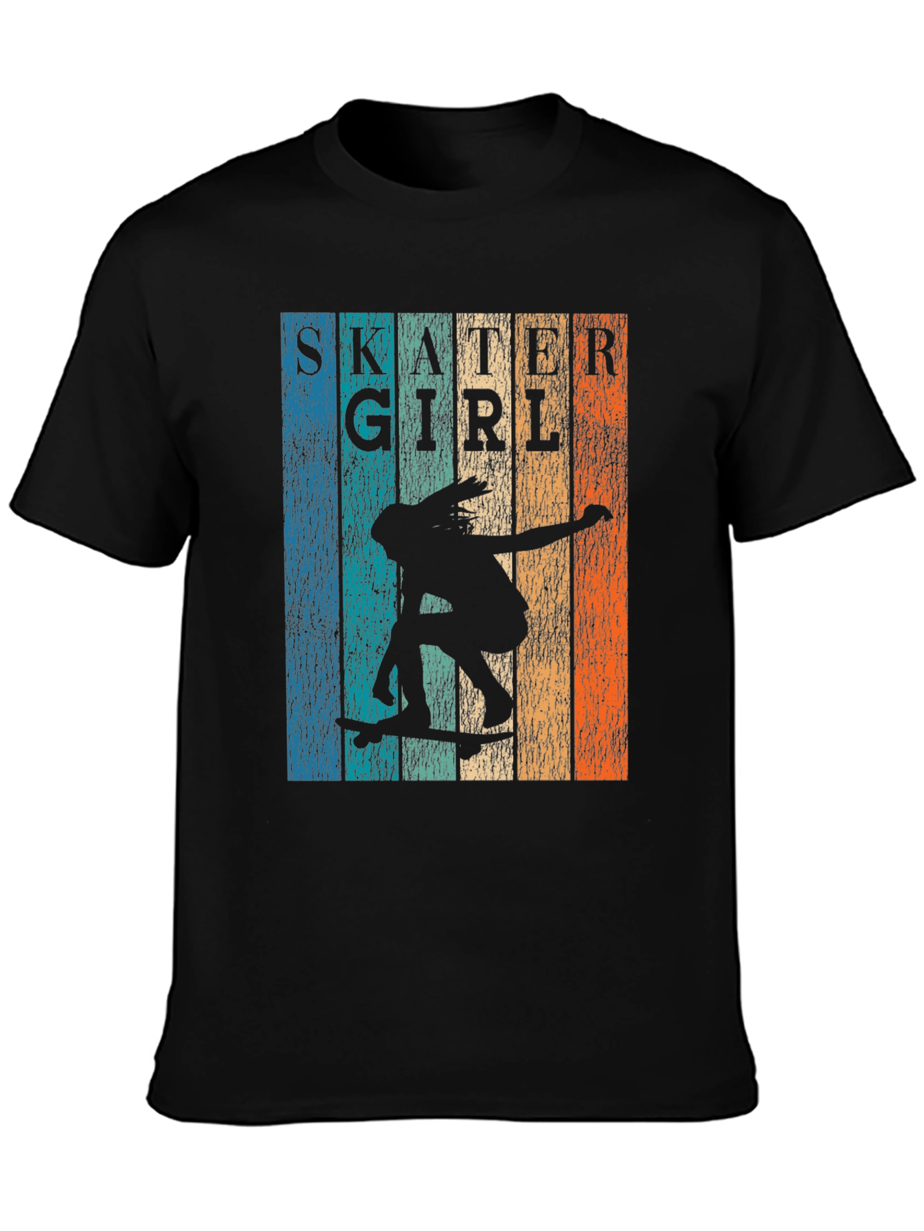 Black Skater Girl Retro Graphic T-Shirt view 3