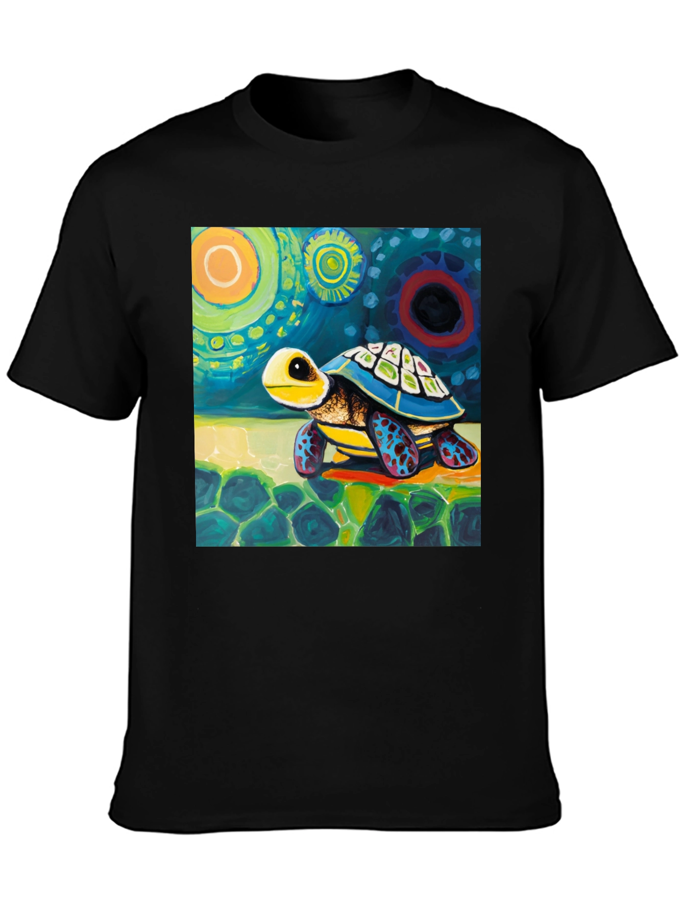 Black Artistic Turtle Graphic Tee - Unique Design view 3