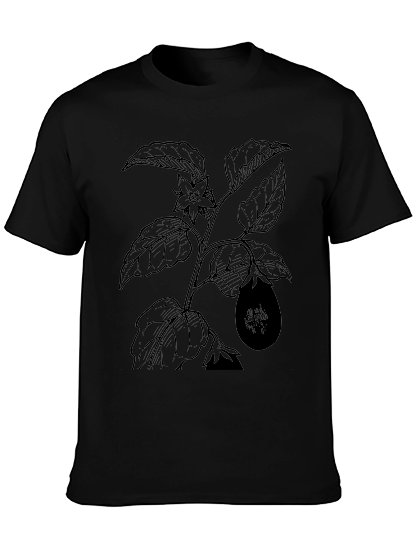 Botanical Eggplant Print Black T-Shirt - 3