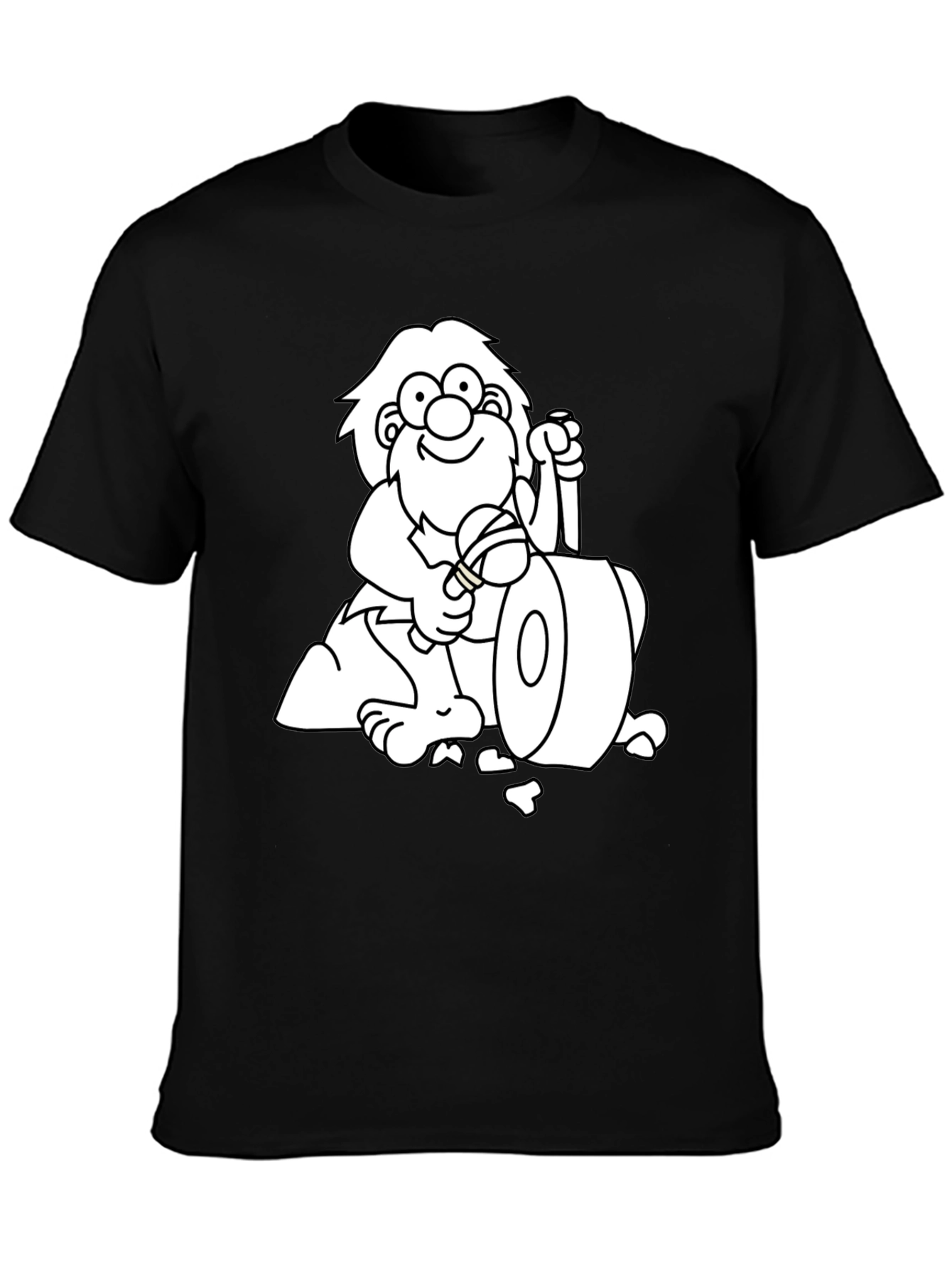 Black Cartoon Caveman Graphic Tee - Black view 3