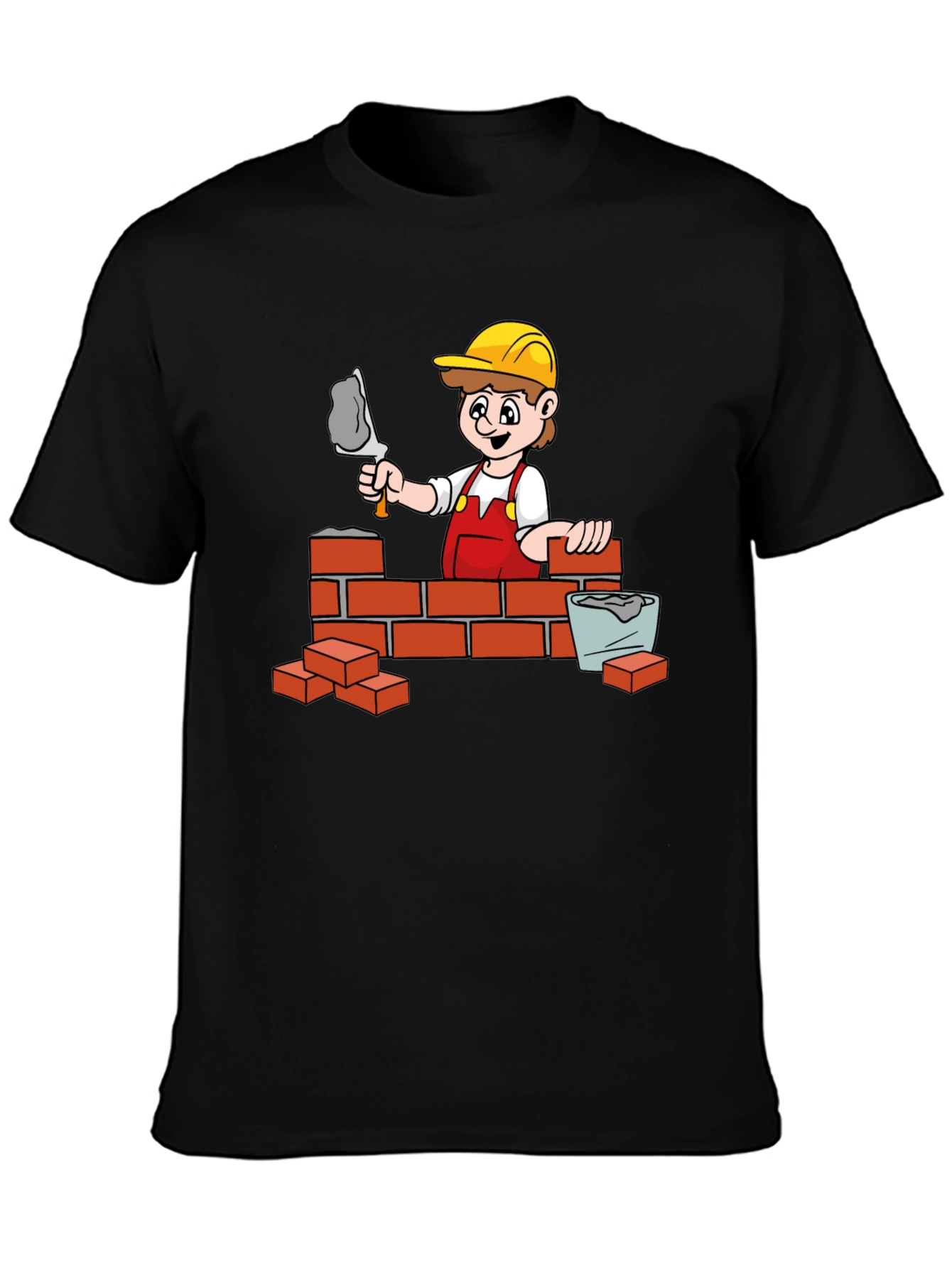 Black Construction Cartoon Graphic T-Shirt view 3