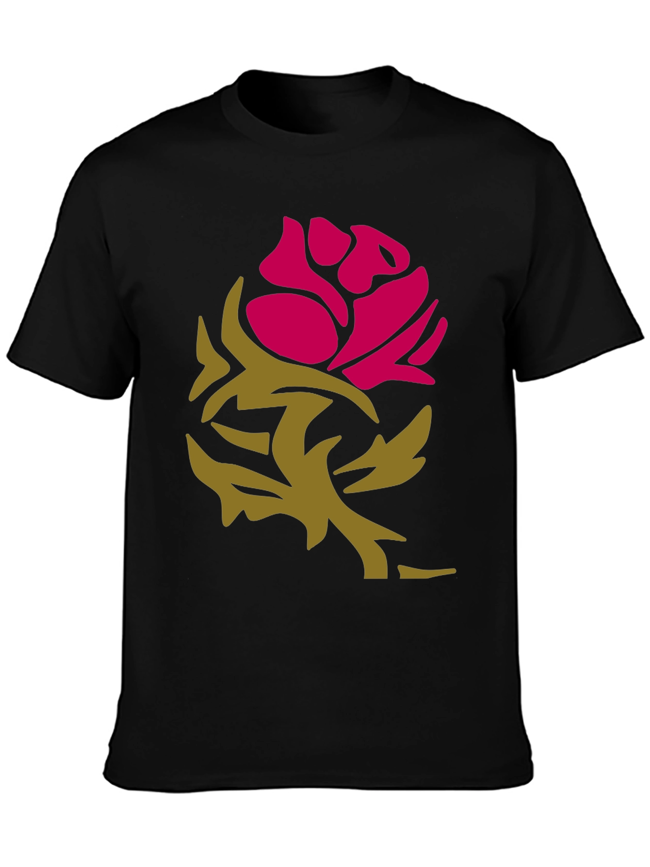 Black Stylish Rose Graphic Black T-Shirt view 3