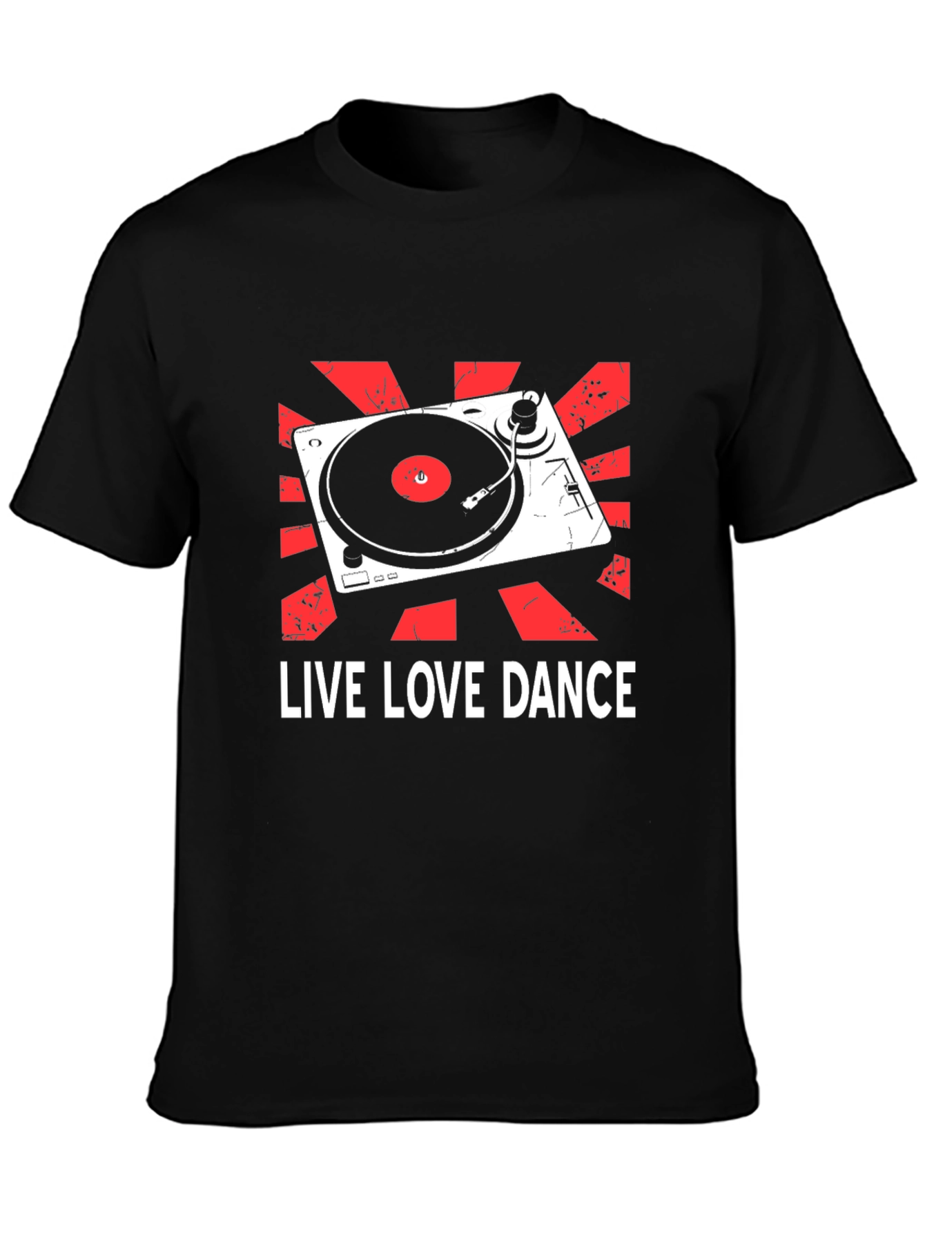 Black Live Love Dance DJ Turntable Graphic T-Shirt view 3