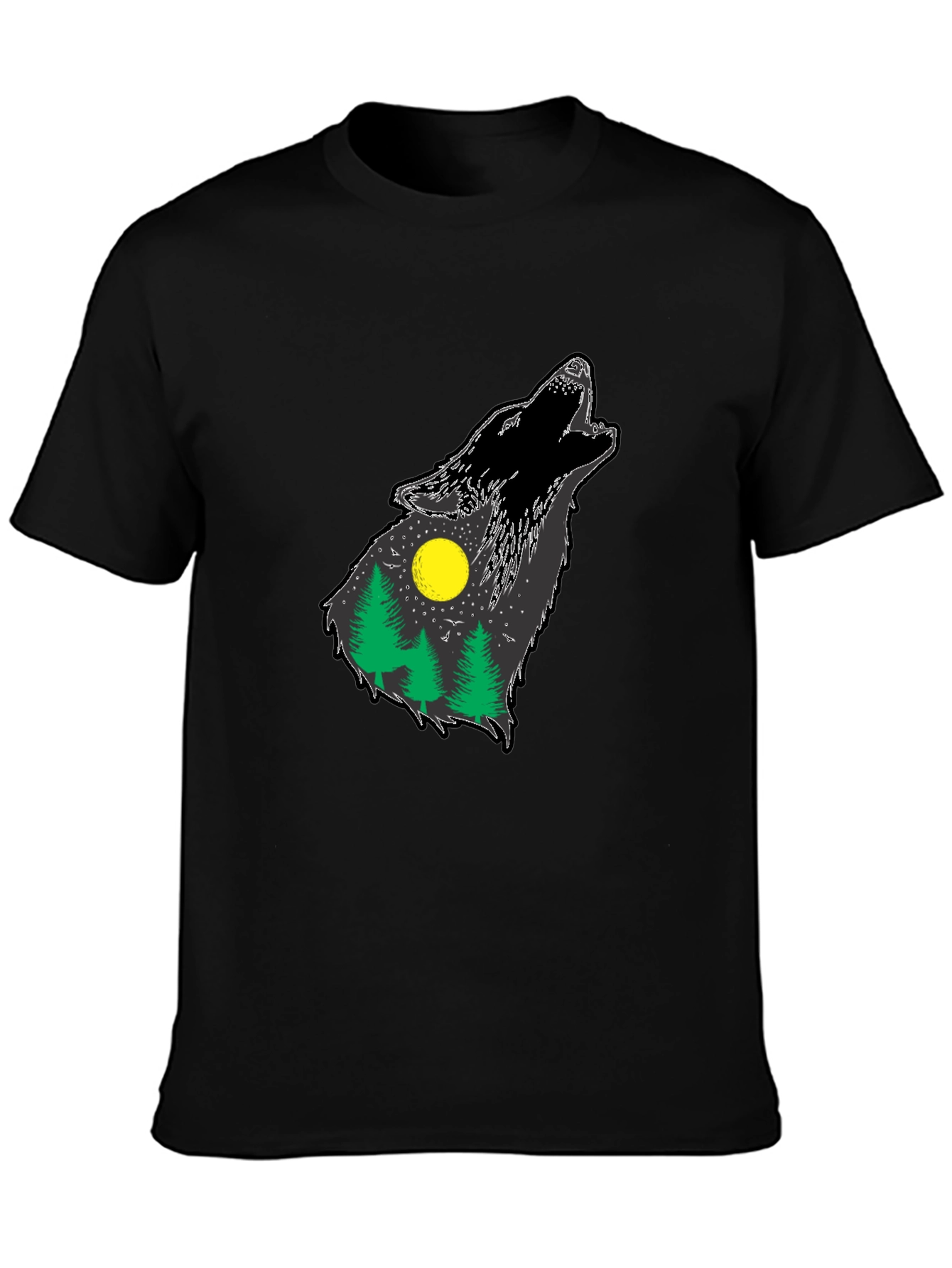 Black Wolf Howling Forest T-Shirt - Black view 3