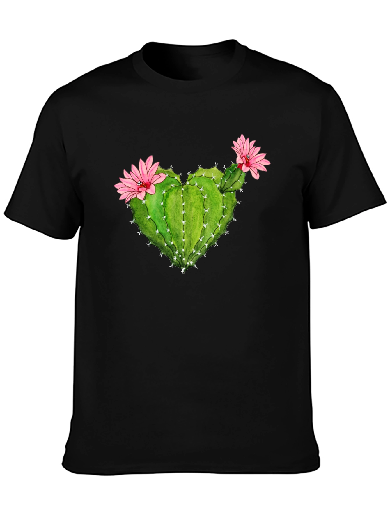 Black Cactus Heart Flower Graphic T-Shirt view 3