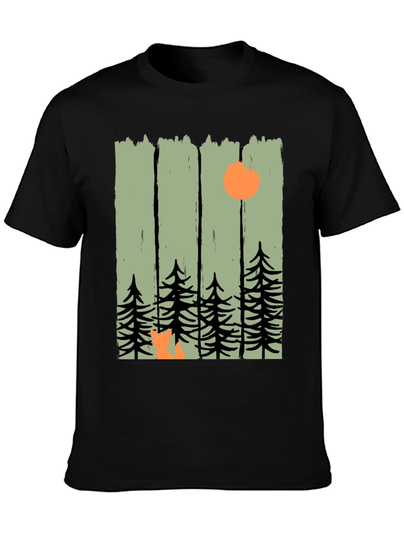 Black Nature Inspired Graphic Tee - Fox in the Forest view 3