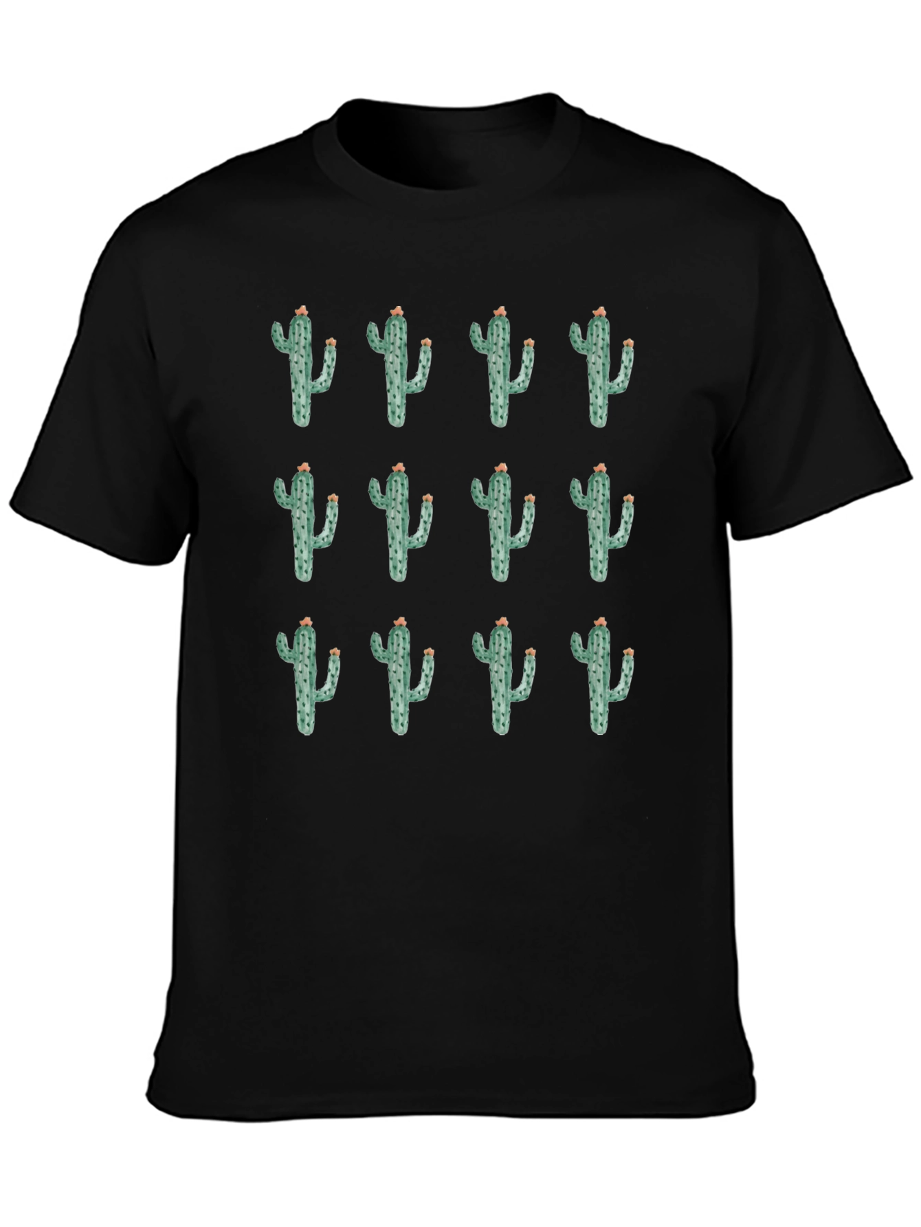 Black Cactus Print Crew Neck T-Shirt view 3