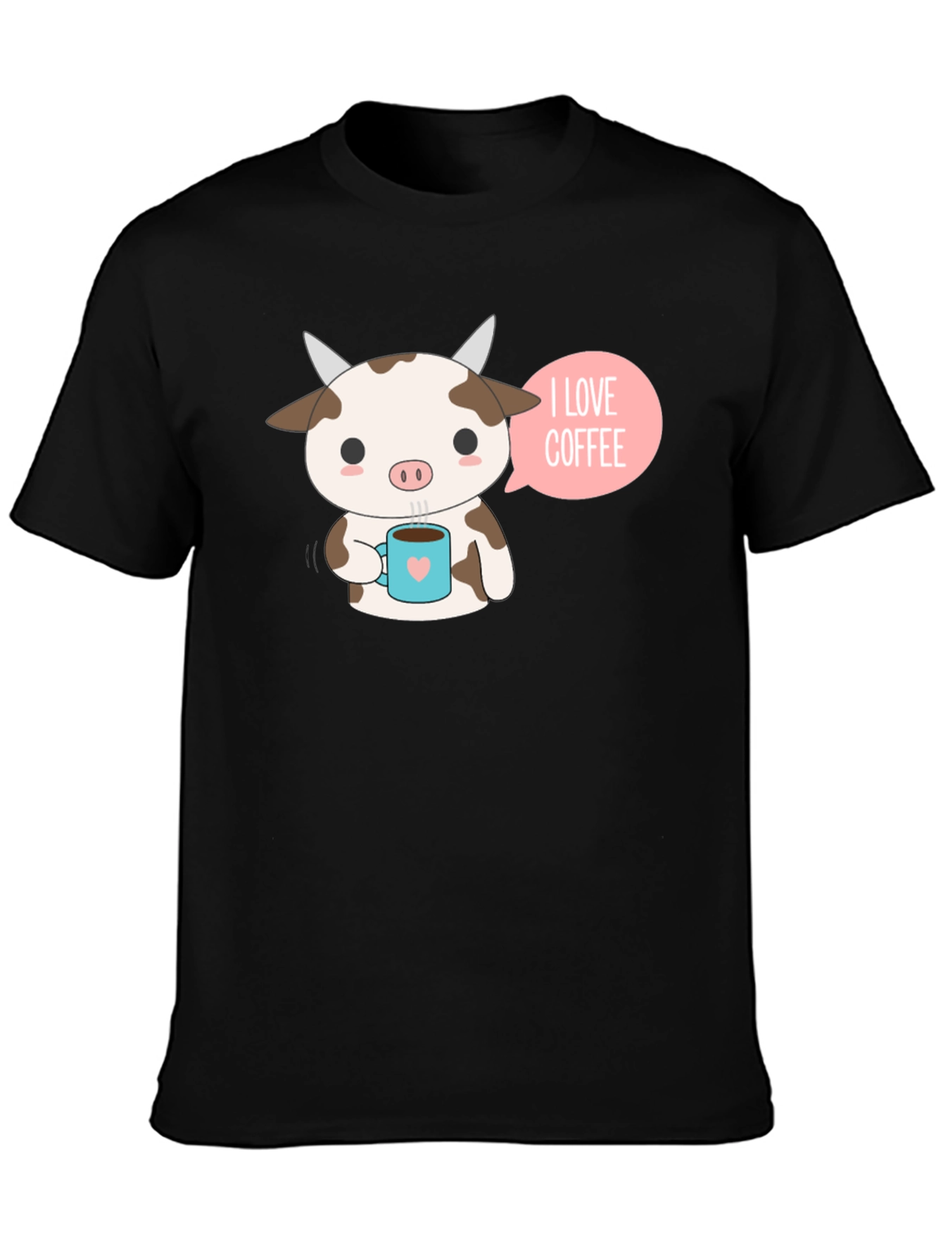 Black Cute Cow Coffee Lover Graphic T-Shirt view 3