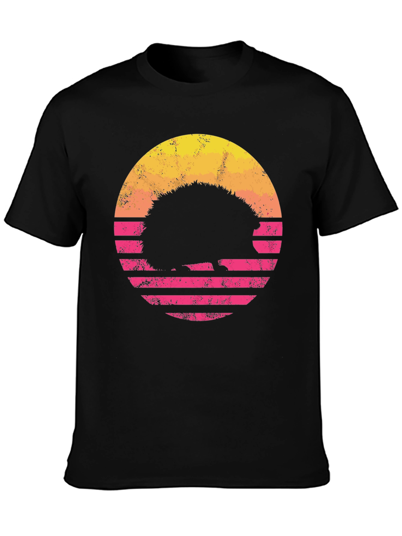 Black Retro Hedgehog Sunset T-Shirt view 3