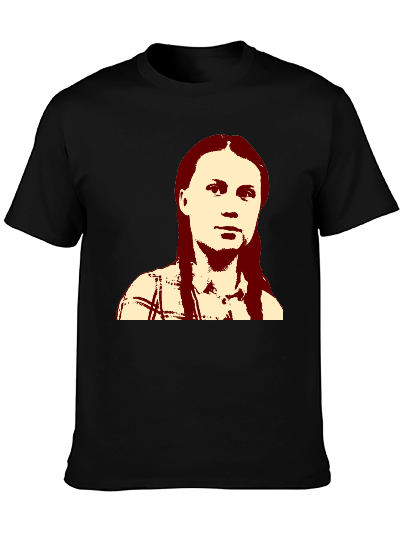 Black Greta Thunberg Portrait Black T-Shirt view 3