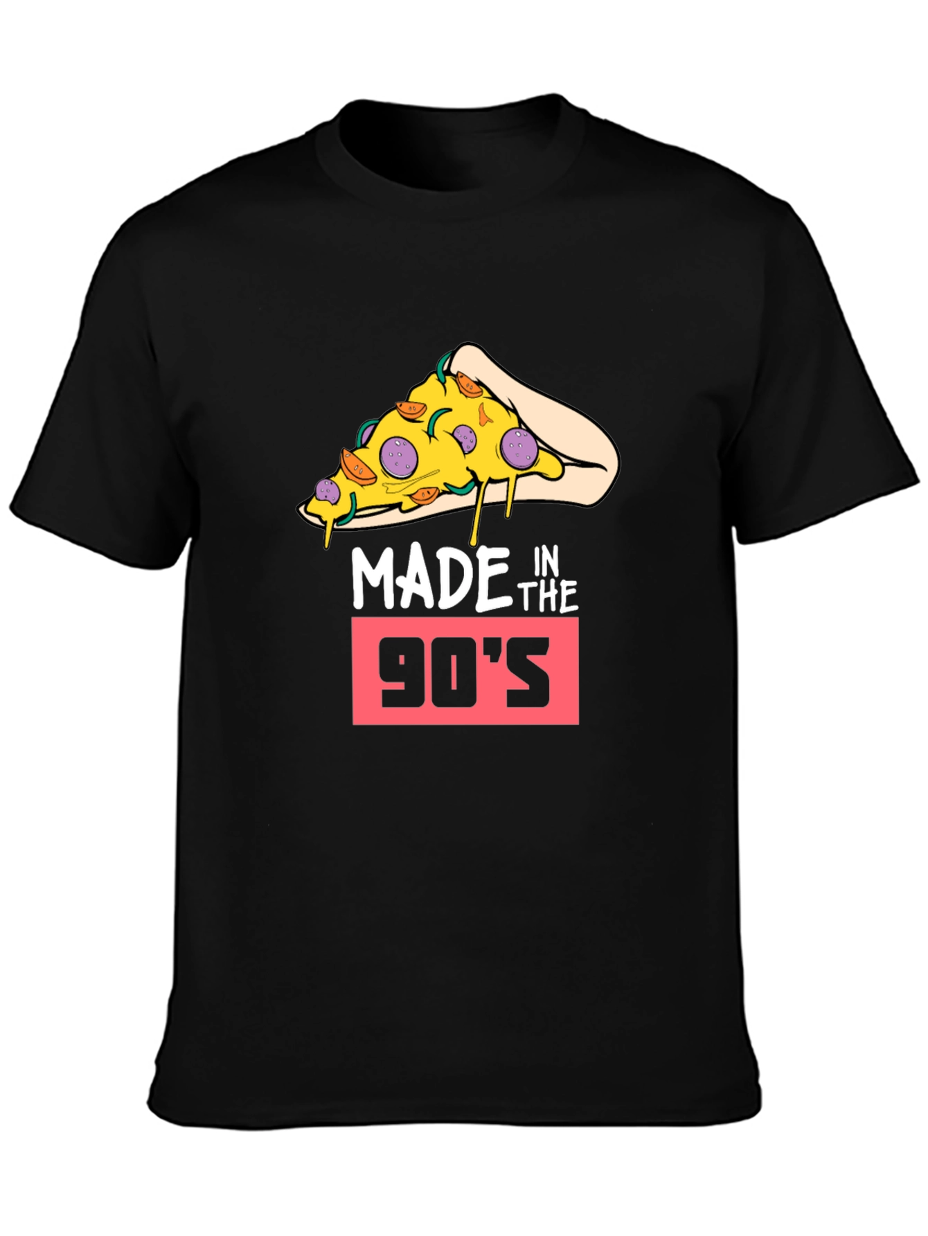 Black Made in the 90's Pizza Slice T-Shirt - Retro Style view 3