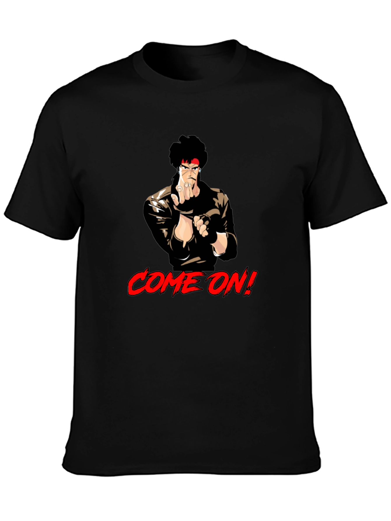Black Retro Anime Fighter T-Shirt - Come On! view 3