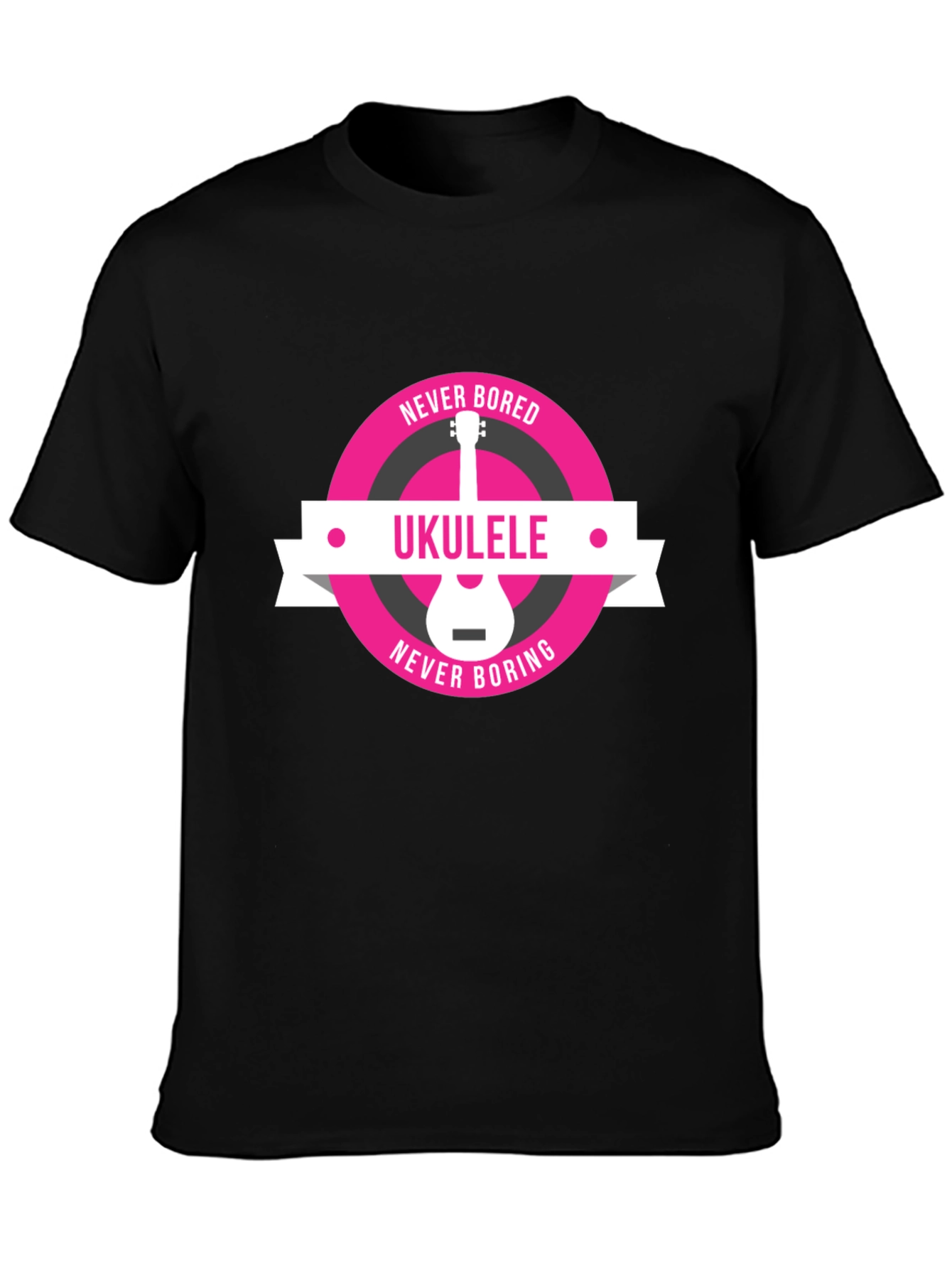 Black Ukulele Never Bored T-Shirt - Music Lover Tee view 3