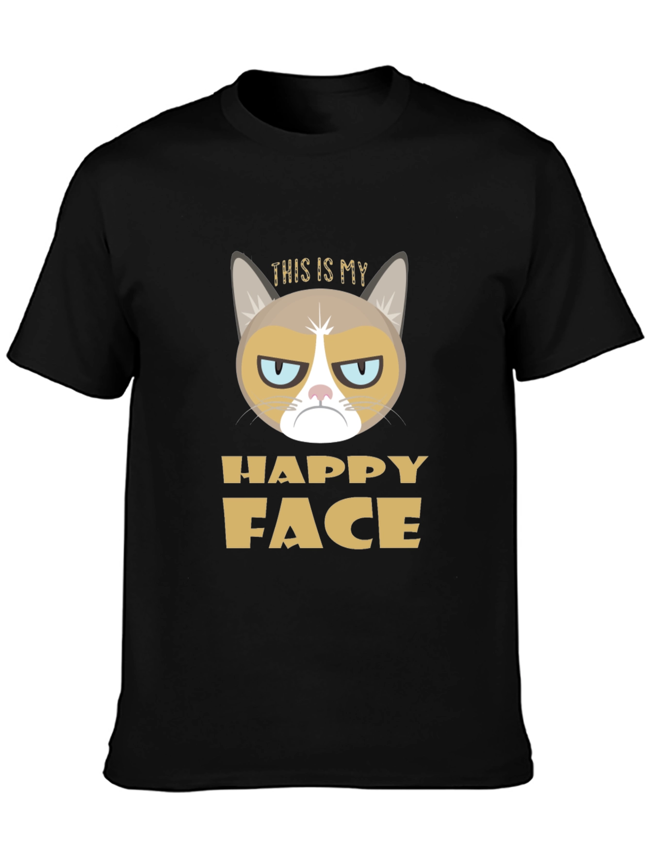 Black Grumpy Cat "This is My Happy Face" T-Shirt view 3