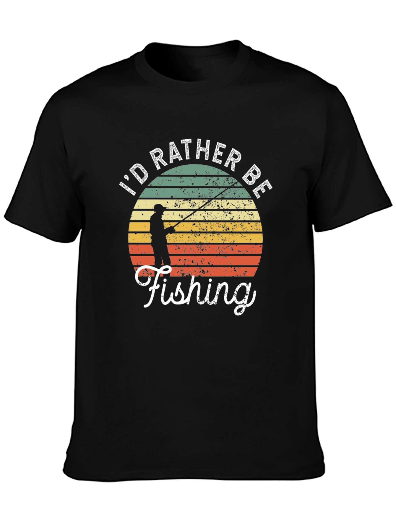Black I'd Rather Be Fishing T-Shirt, Retro Angler Tee view 3