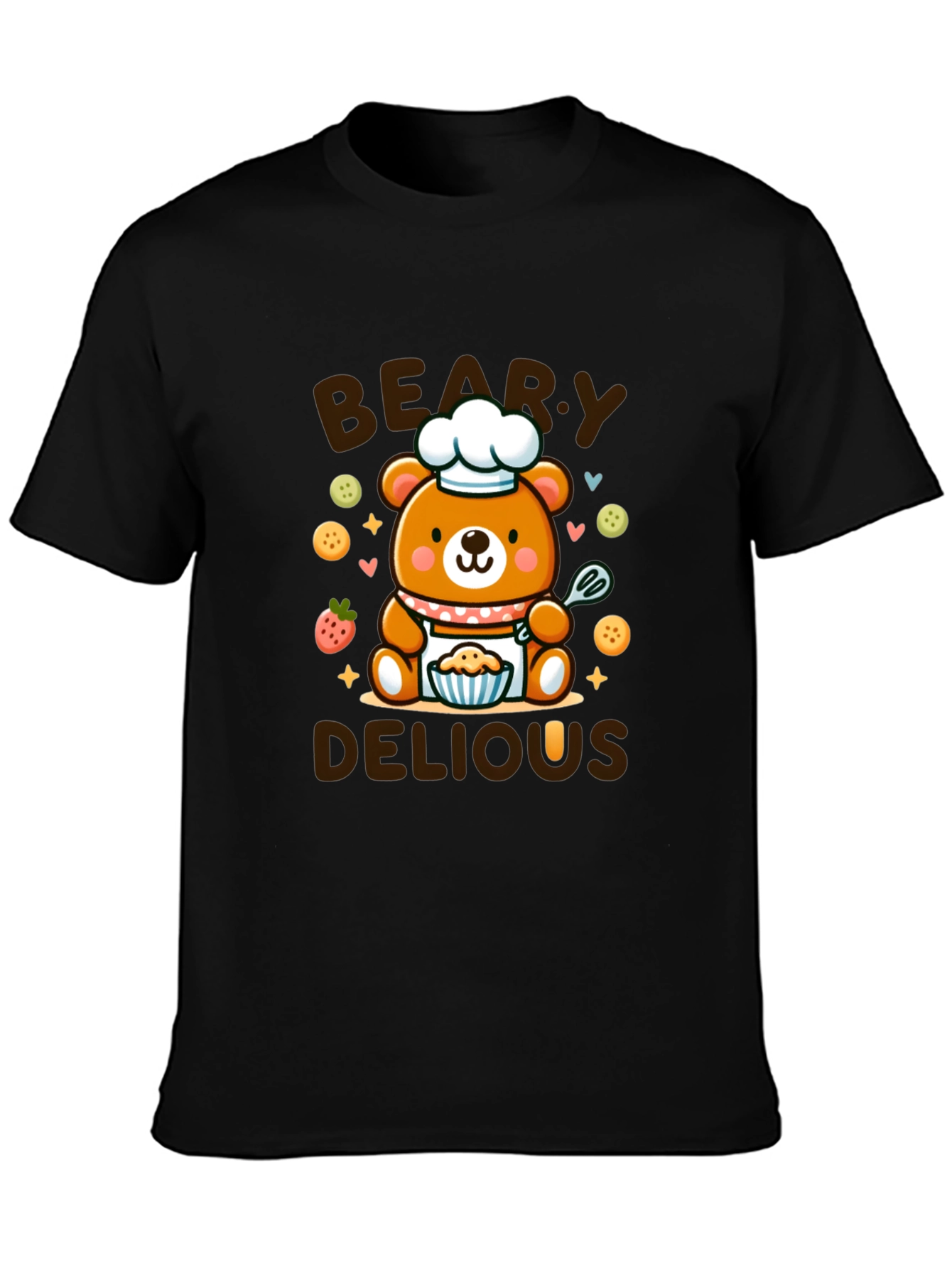 Black Beary Delious T-Shirt - Cute Chef Bear Design view 3