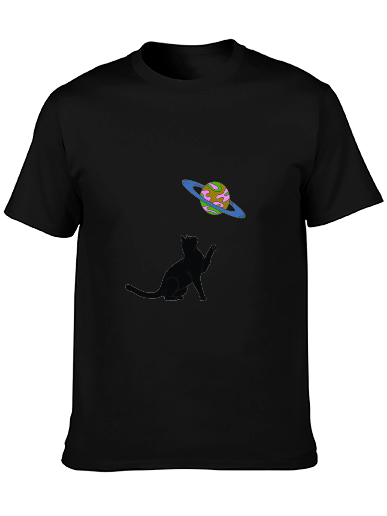 Black Cat & Planet Graphic Tee - Black Unisex view 3