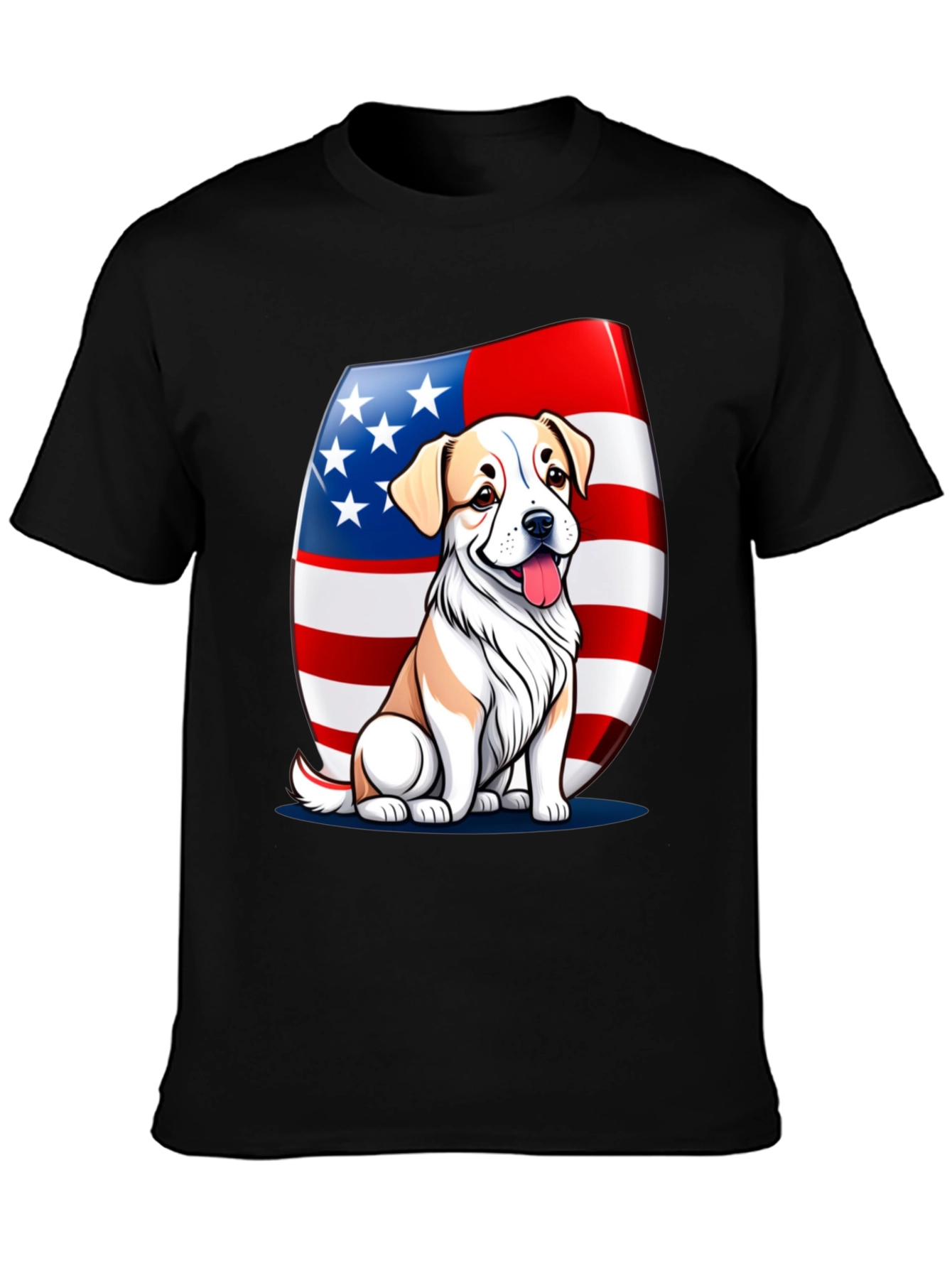 Black Patriotic Dog T-Shirt: USA Flag & Cute Pup view 3