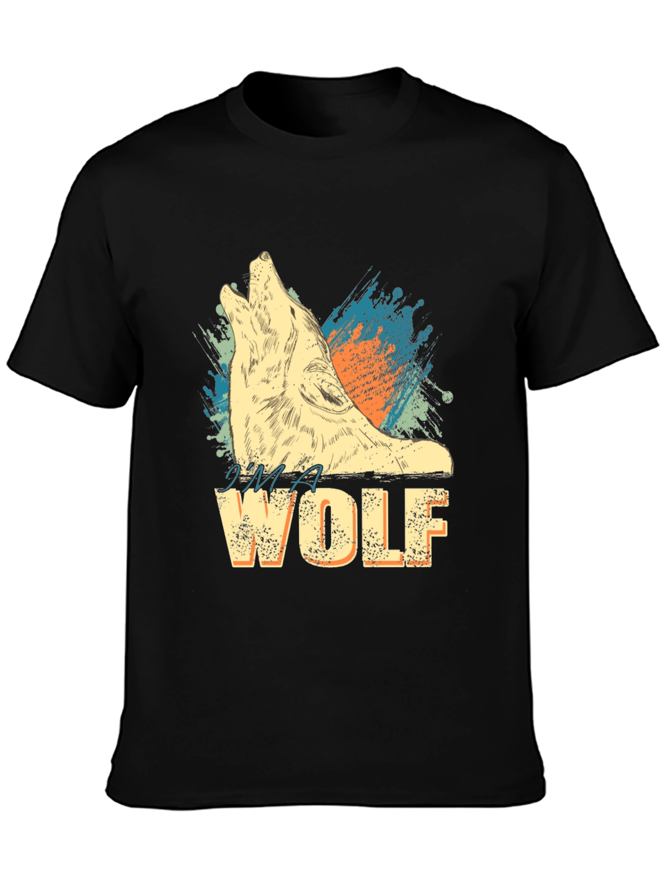 Black I'm A Wolf Graphic Print Crew Neck T-Shirt view 3