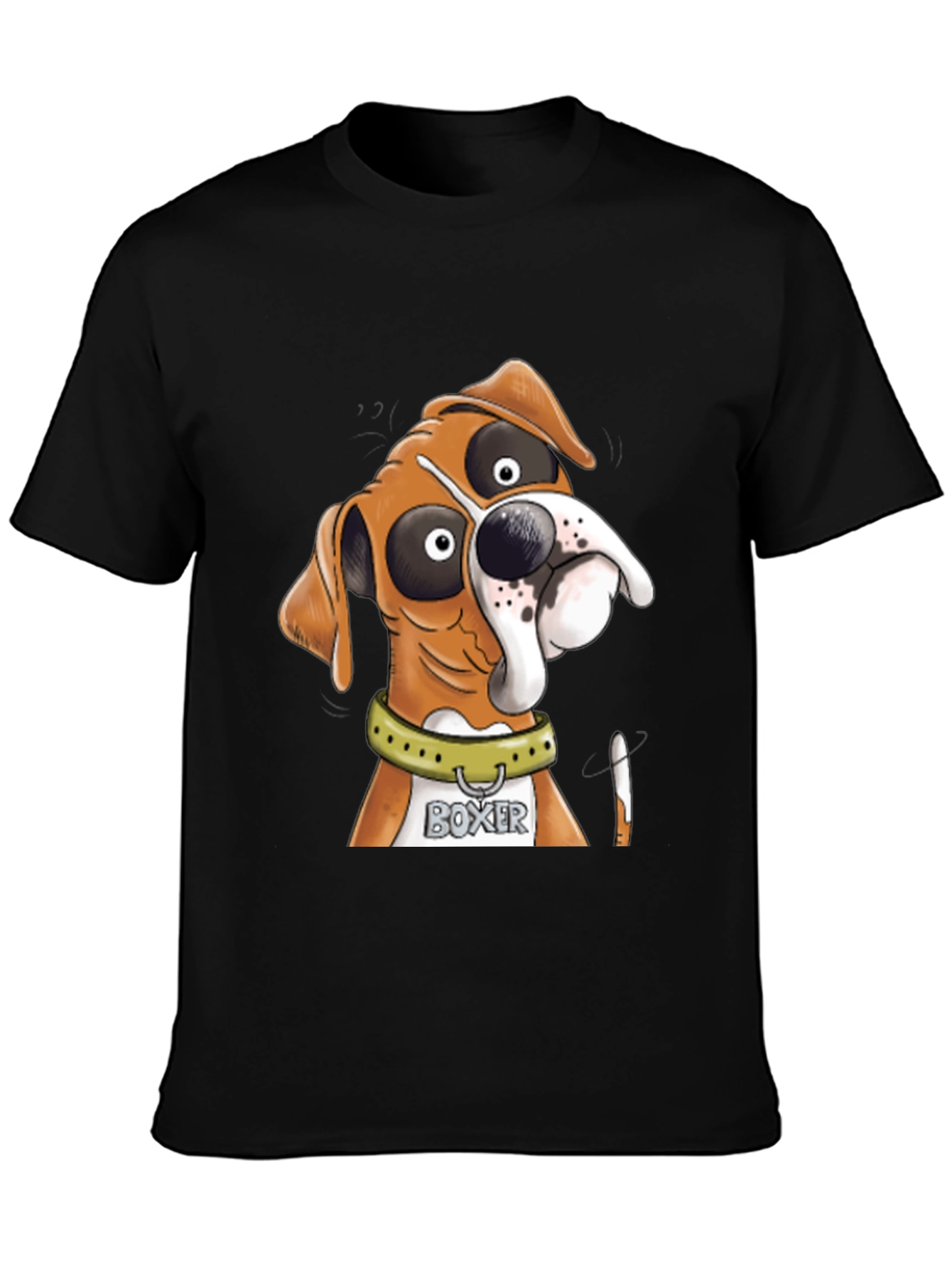 Black Boxer Dog Cartoon Graphic Tee - Unique Design view 3