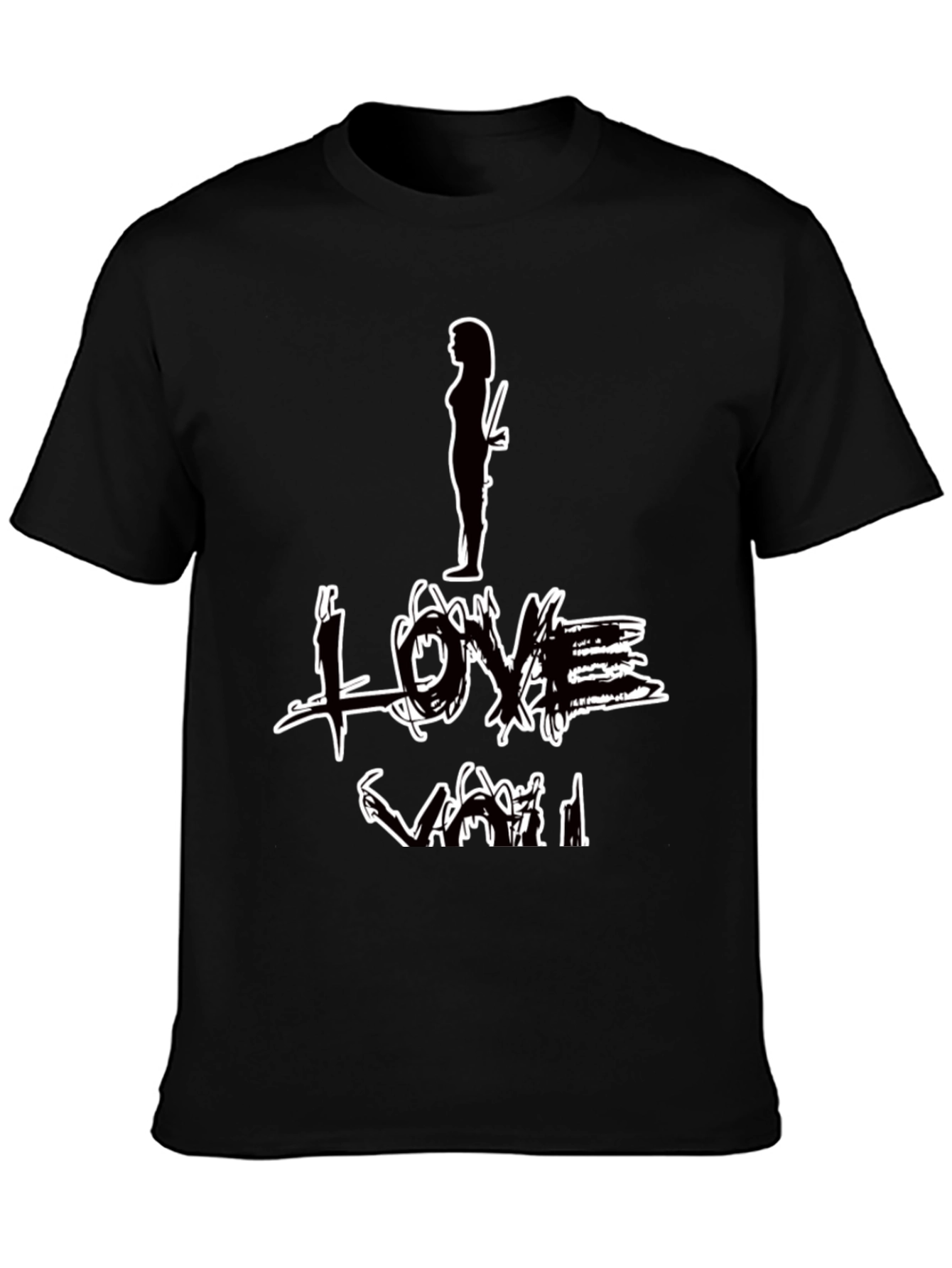Black I Love You Graphic Print Black T-Shirt view 3