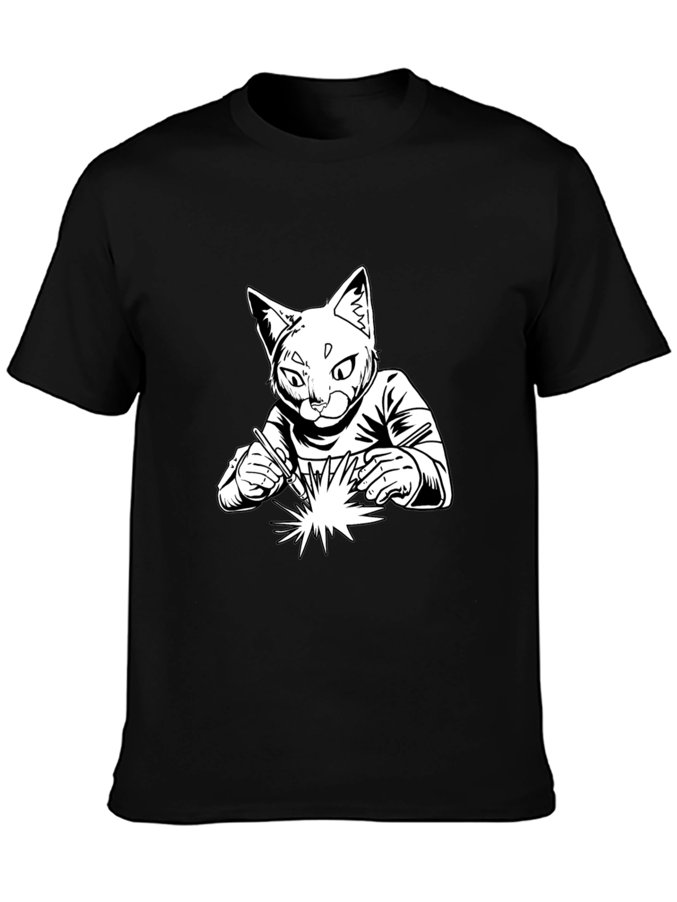 Black Welding Cat T-Shirt - Cool Graphic Tee view 3