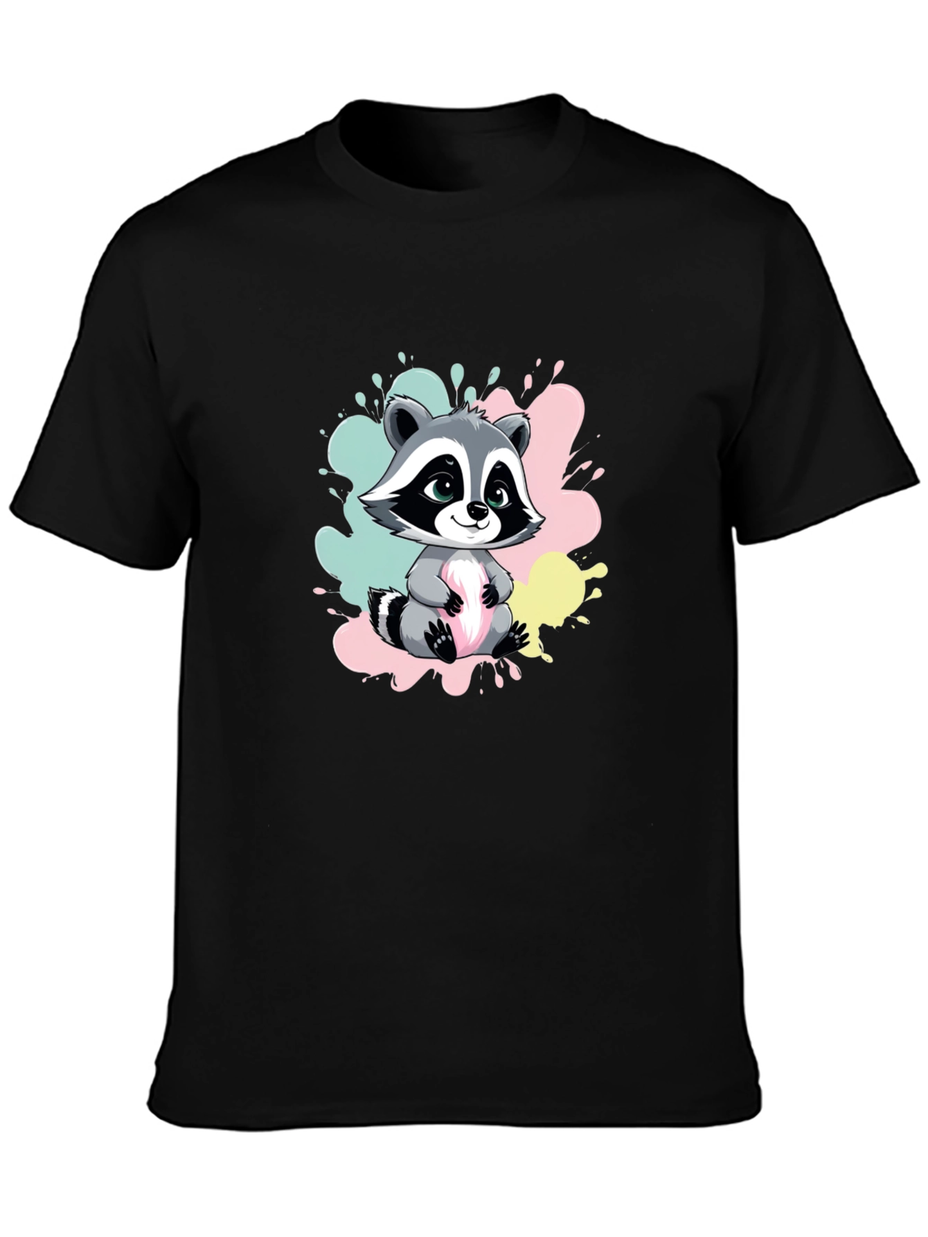 Black Cute Raccoon Graphic Tee - Soft Cotton Blend view 3