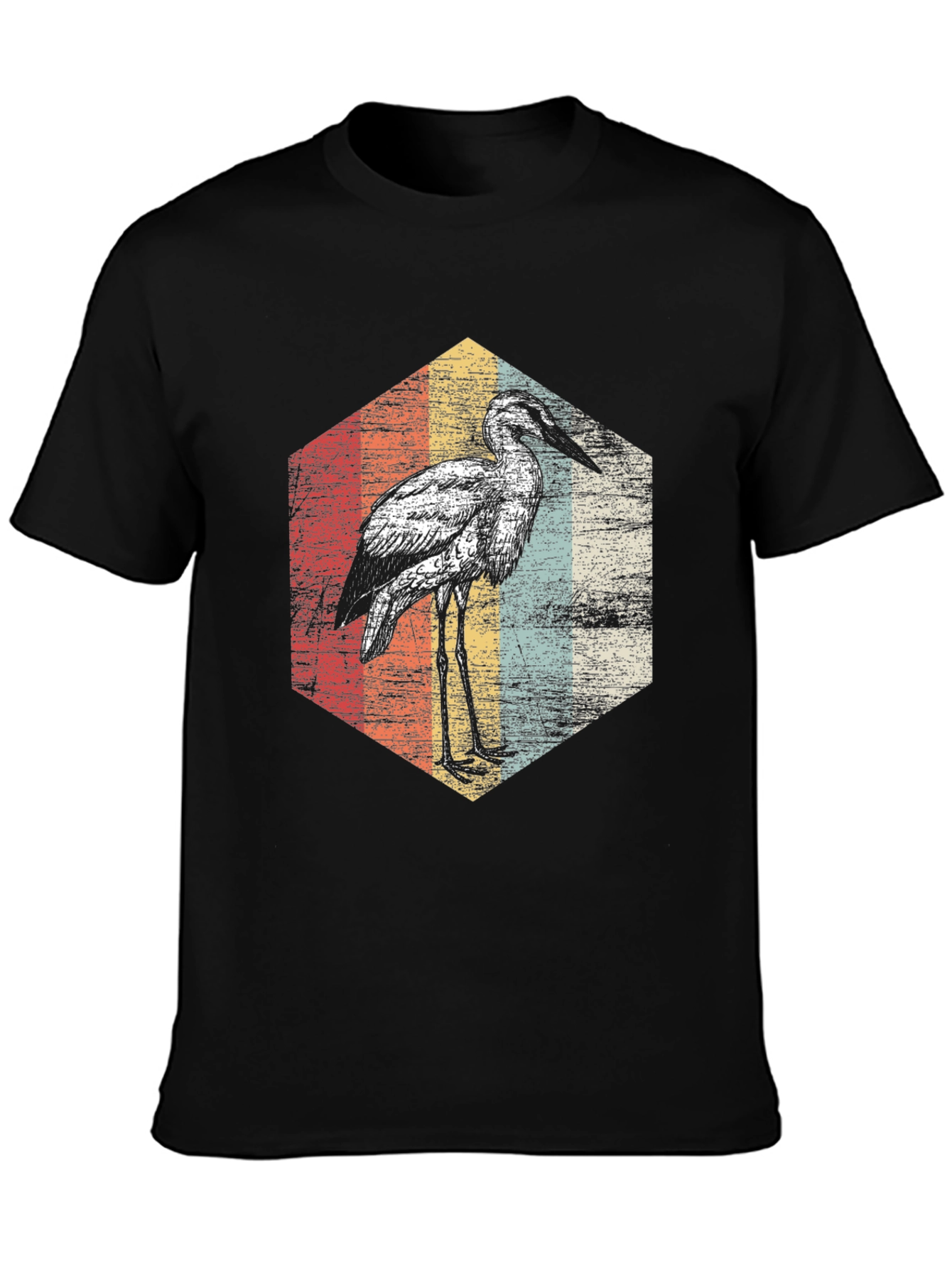 Black Retro Heron T-Shirt - Vintage Bird Graphic Tee view 3