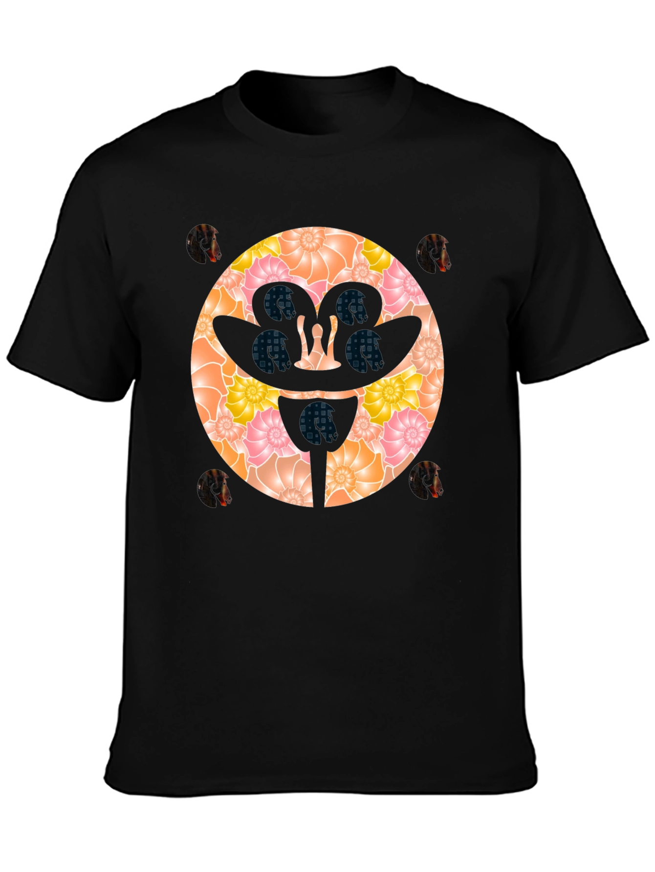 Black Floral Face Graphic Black T-Shirt view 3